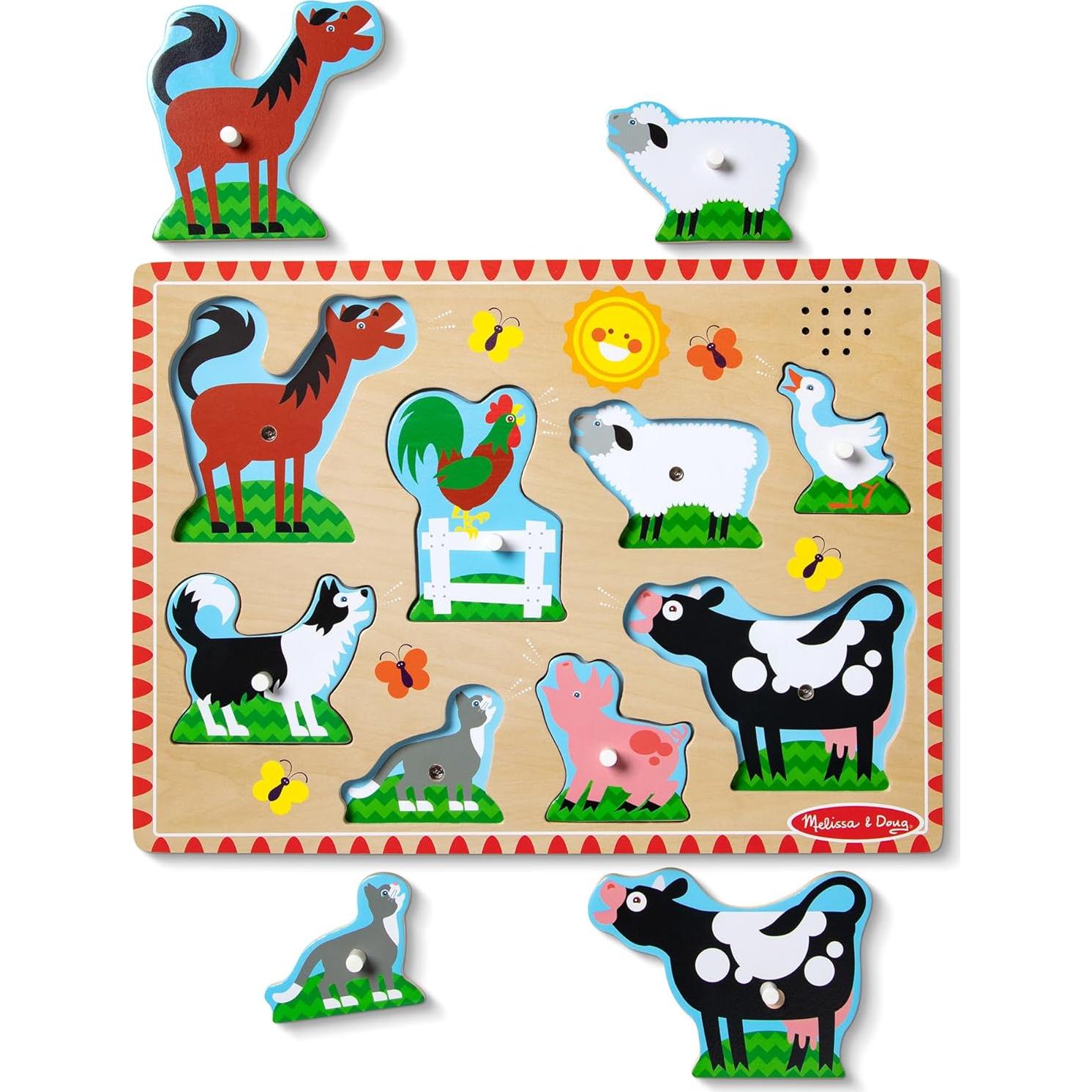 Rompecabezas de Sonido de Animales de Granja Melissa & Doug - 8 Piezas de Madera