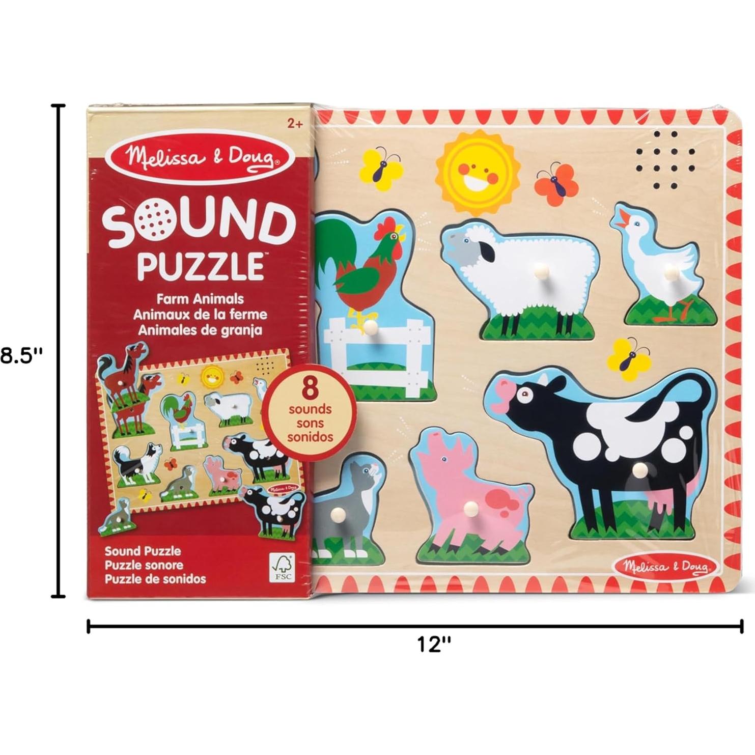 Rompecabezas de Sonido de Animales de Granja Melissa & Doug - 8 Piezas de Madera