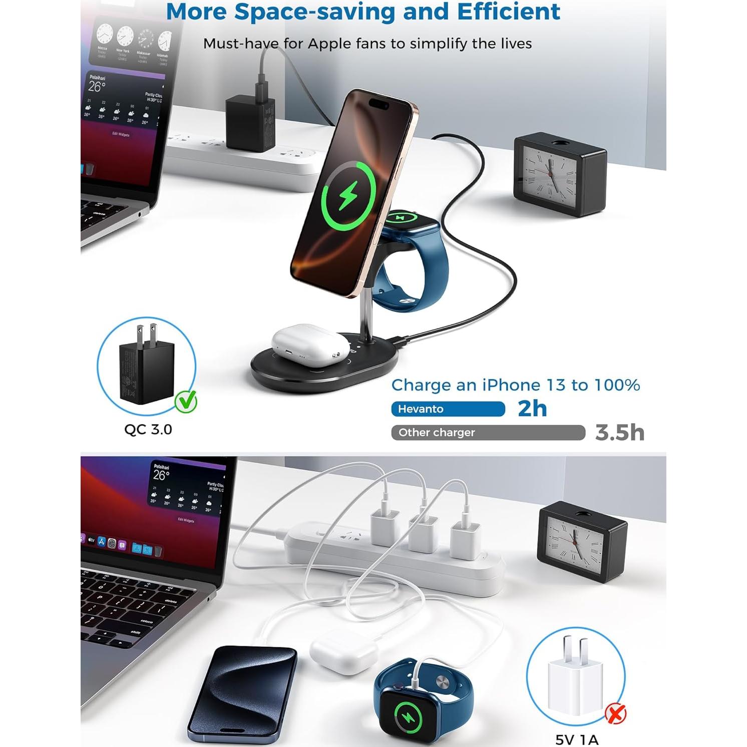 Estación de Carga Inalámbrica 3 en 1 Hevanto 15W Ajustable