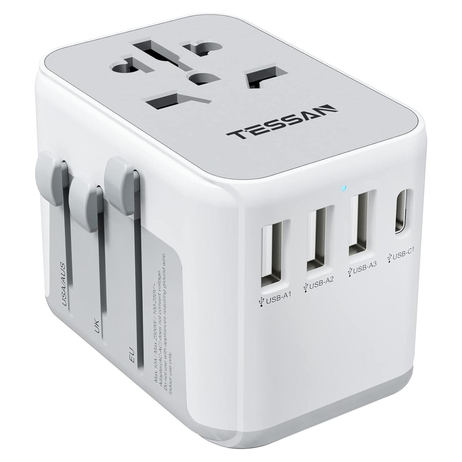 Adaptador de Viaje TESSAN 4 Puertos USB C Gris 2500W