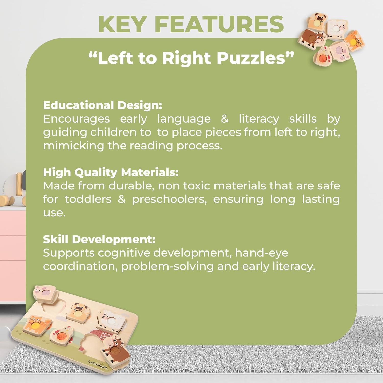 Rompecabezas de Madera LEFT2RIGHT Granja 29x20cm para Niños 1-3 Años