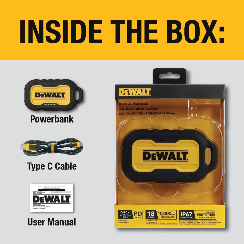 Cargador Portátil DEWALT 10,000mAh USB-C Resistente IP67
