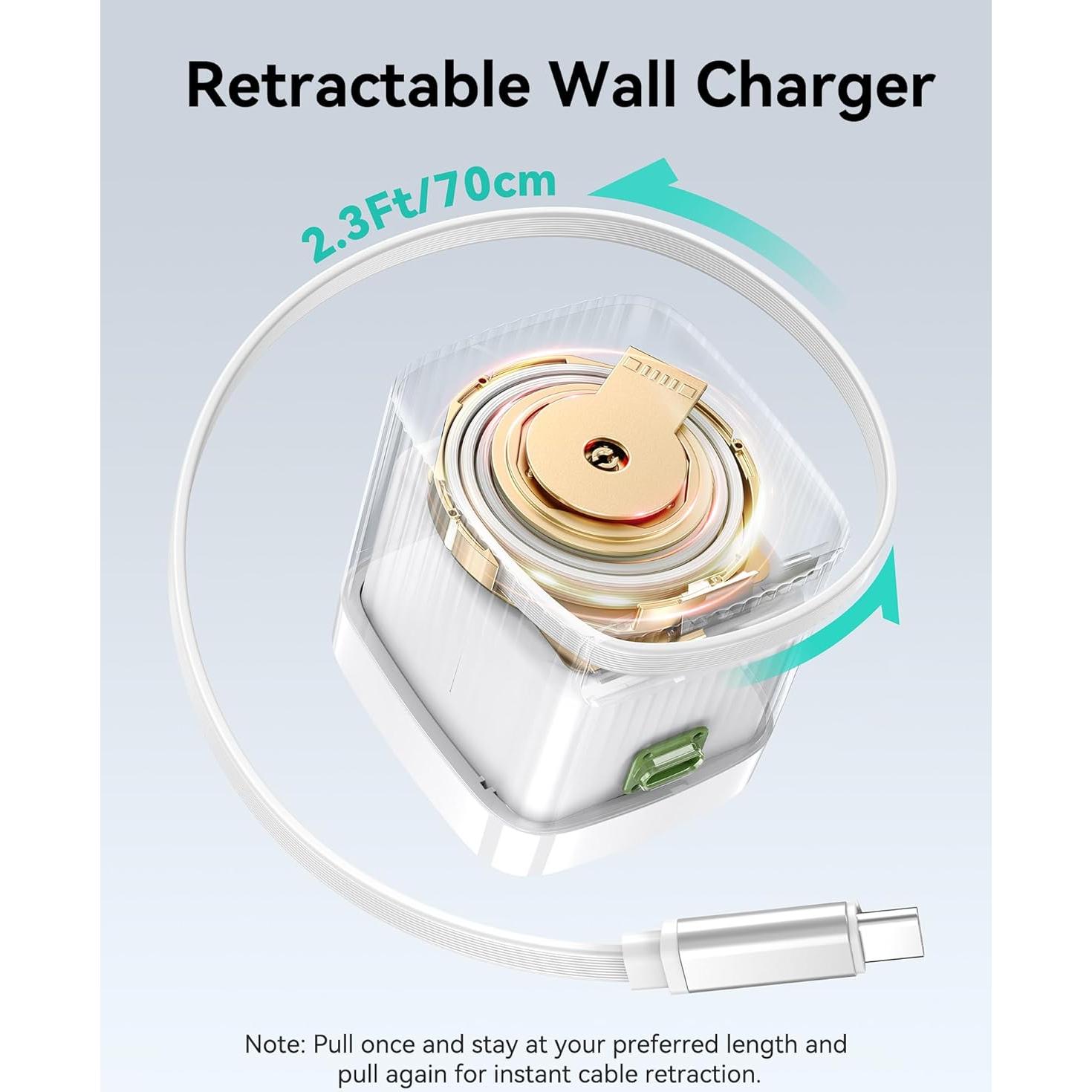 Cargador de Pared Retráctil MOKiN 65W USB-C Rápido con Cable