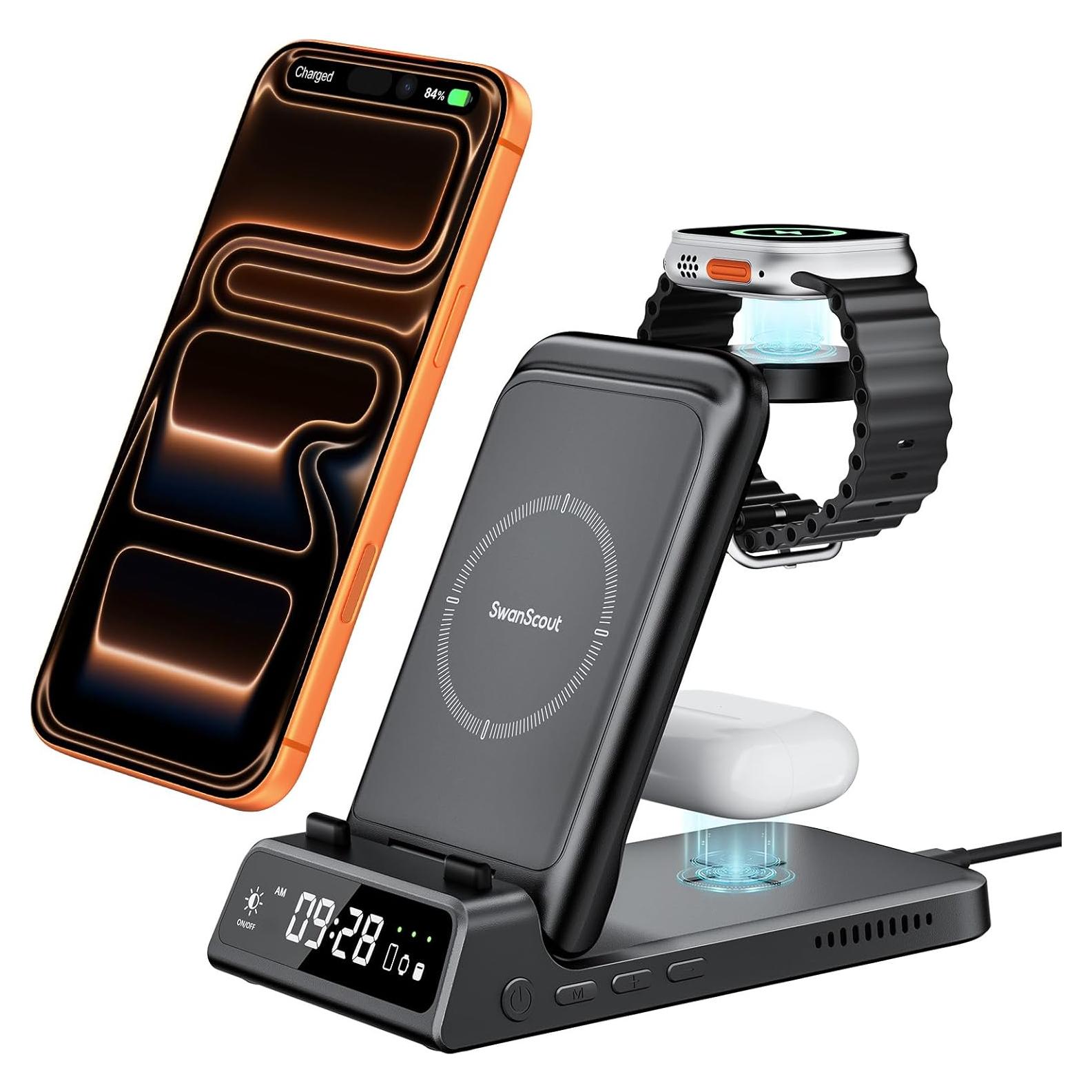 Estación de Carga Inalámbrica 3-en-1 SwanScout 703A - Negro