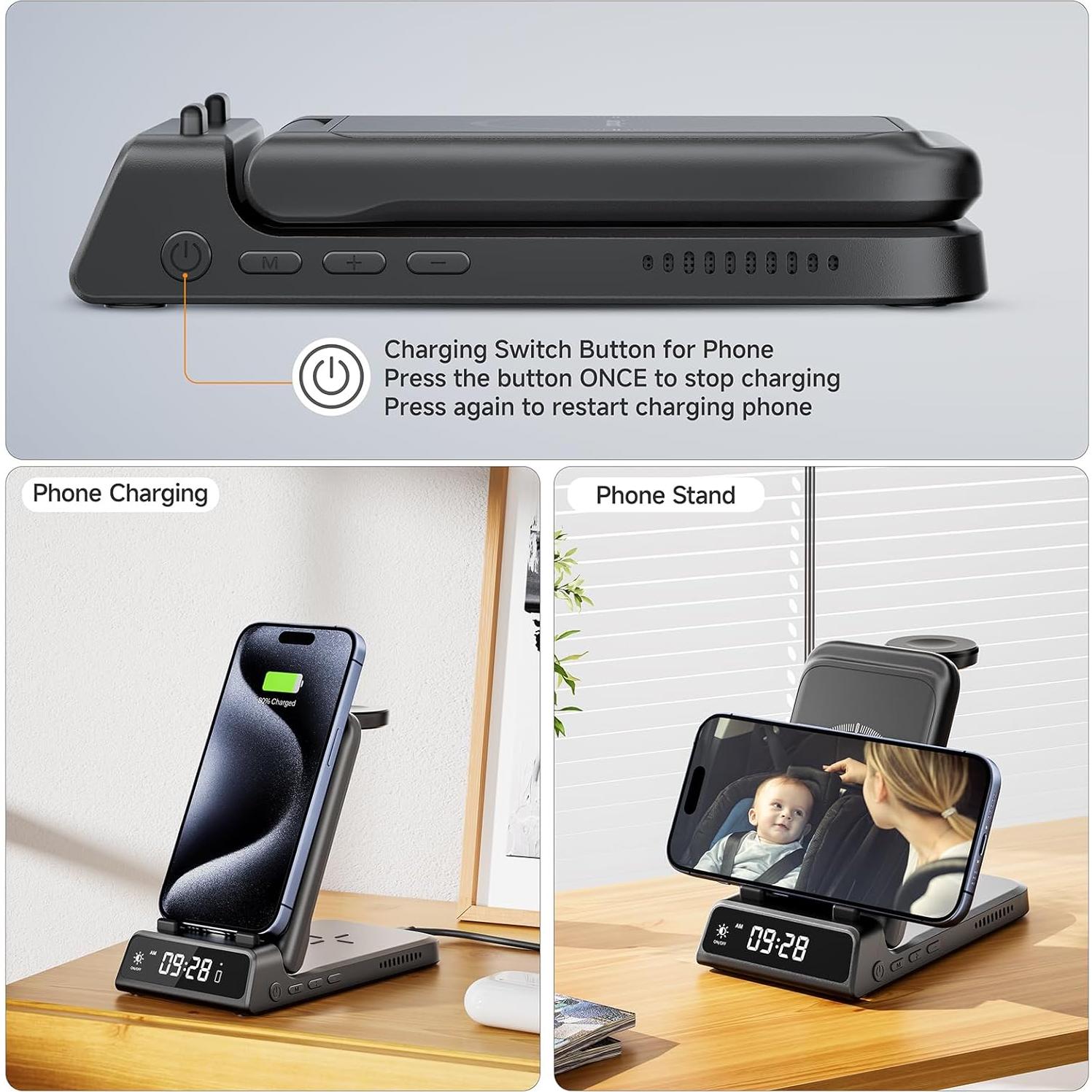 Estación de Carga Inalámbrica 3-en-1 SwanScout 703A - Negro