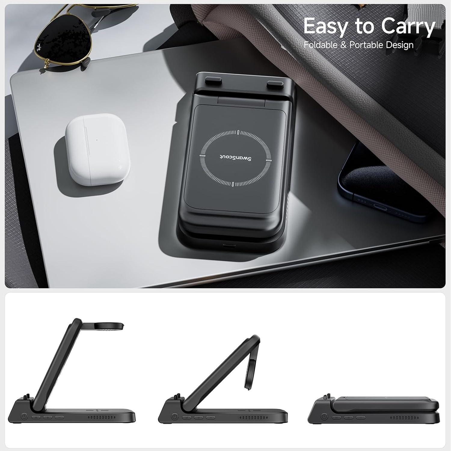 Estación de Carga Inalámbrica 3-en-1 SwanScout 703A - Negro