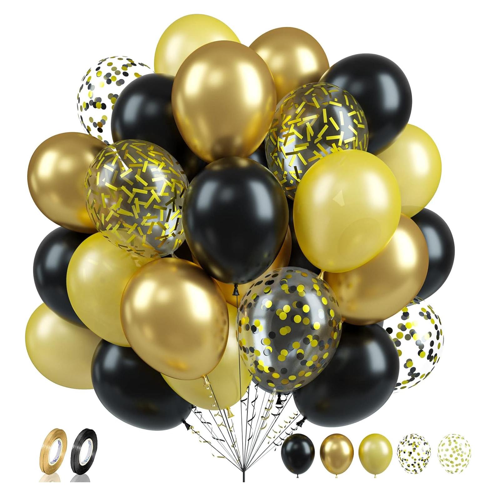 Globos de Confeti Metálico Biapian 60PCS 30cm Negro Dorado