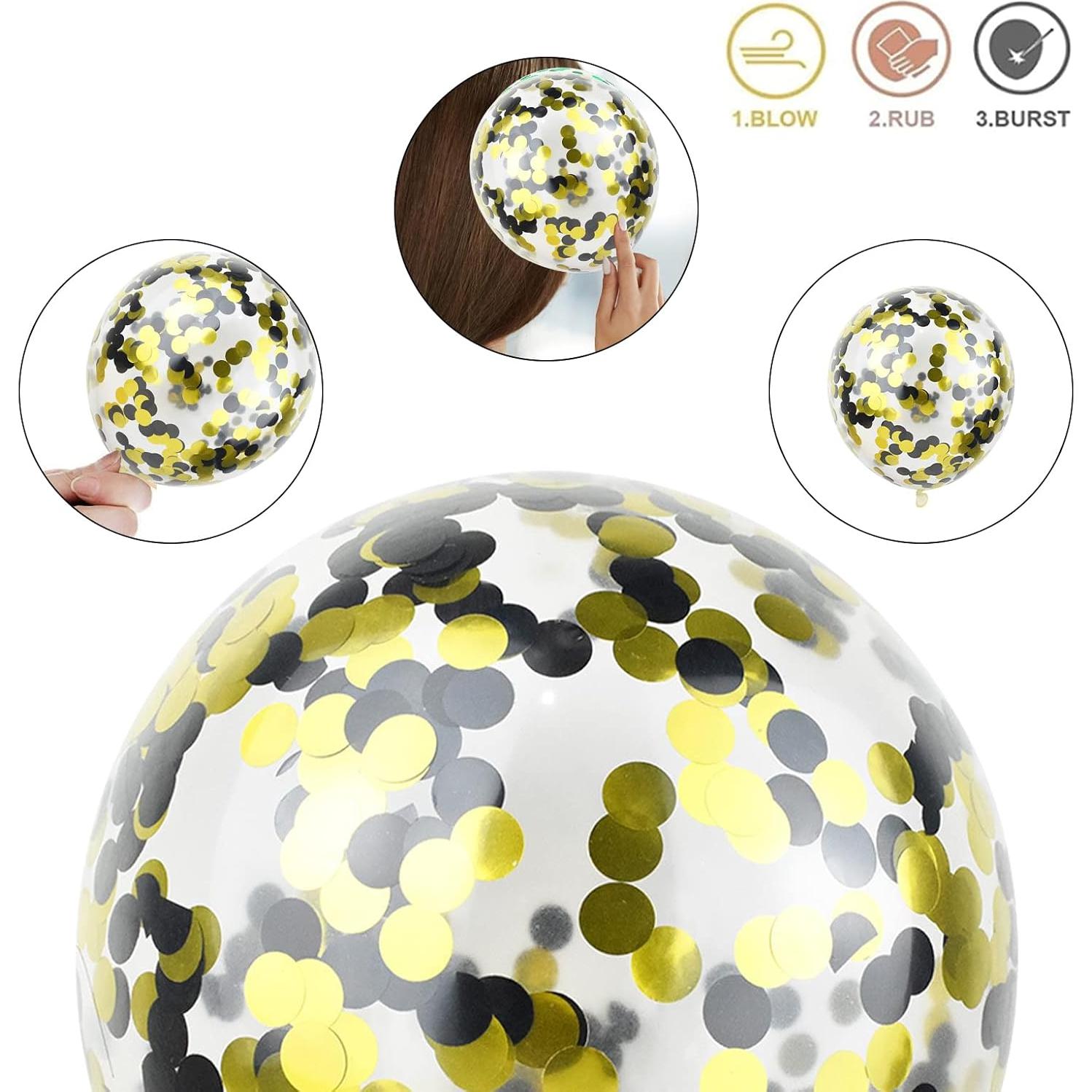 Globos de Confeti Metálico Biapian 60PCS 30cm Negro Dorado