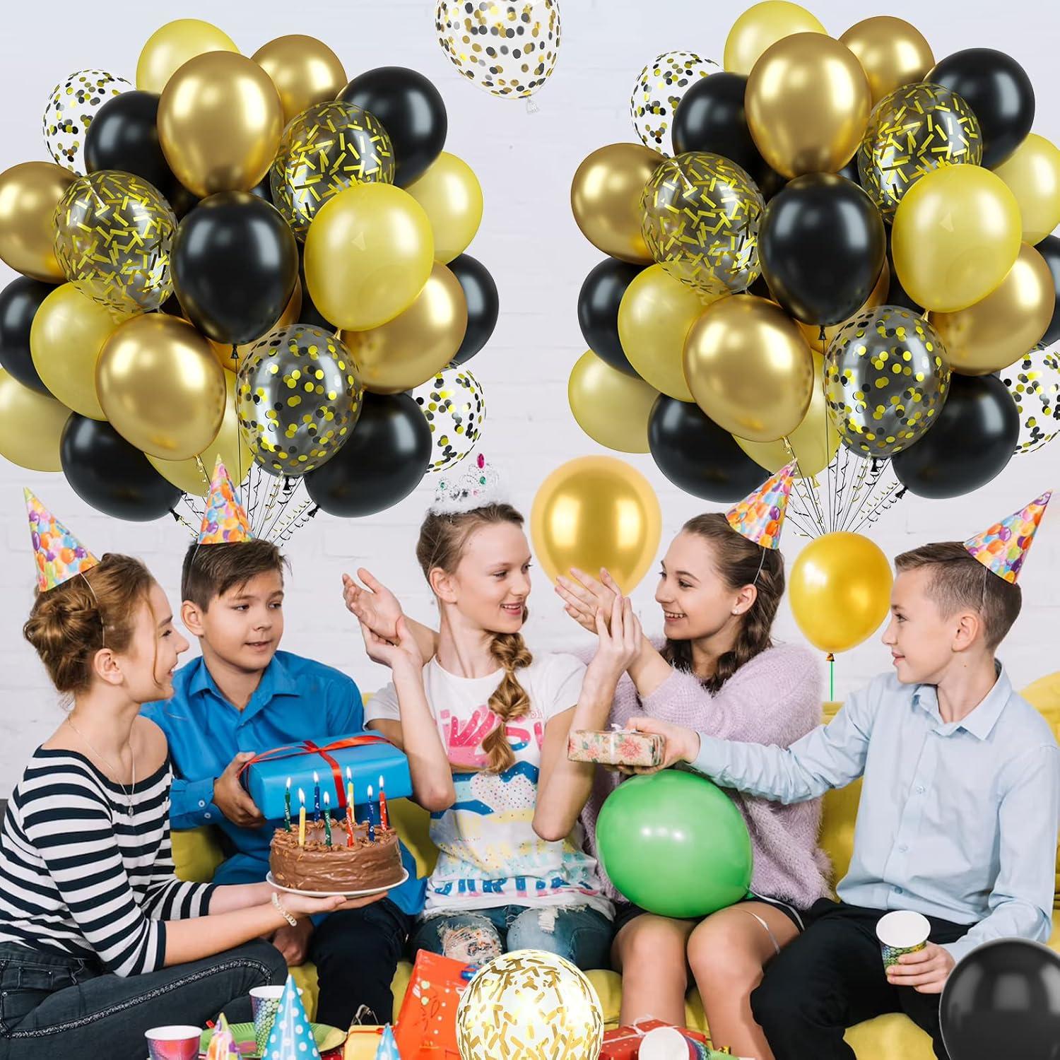 Globos de Confeti Metálico Biapian 60PCS 30cm Negro Dorado