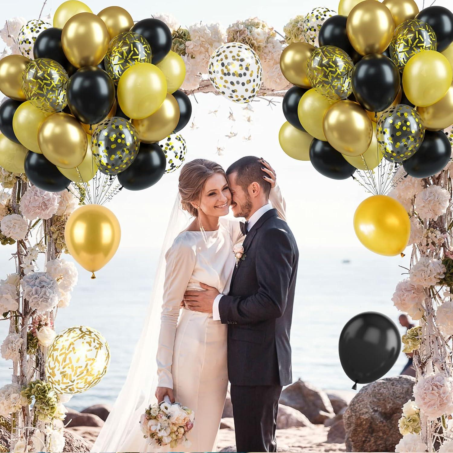 Globos de Confeti Metálico Biapian 60PCS 30cm Negro Dorado