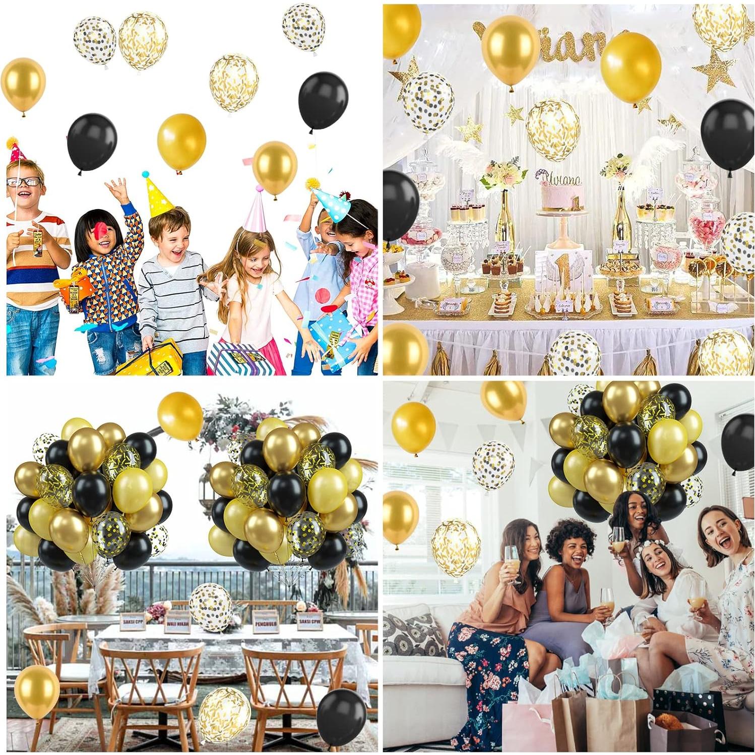 Globos de Confeti Metálico Biapian 60PCS 30cm Negro Dorado