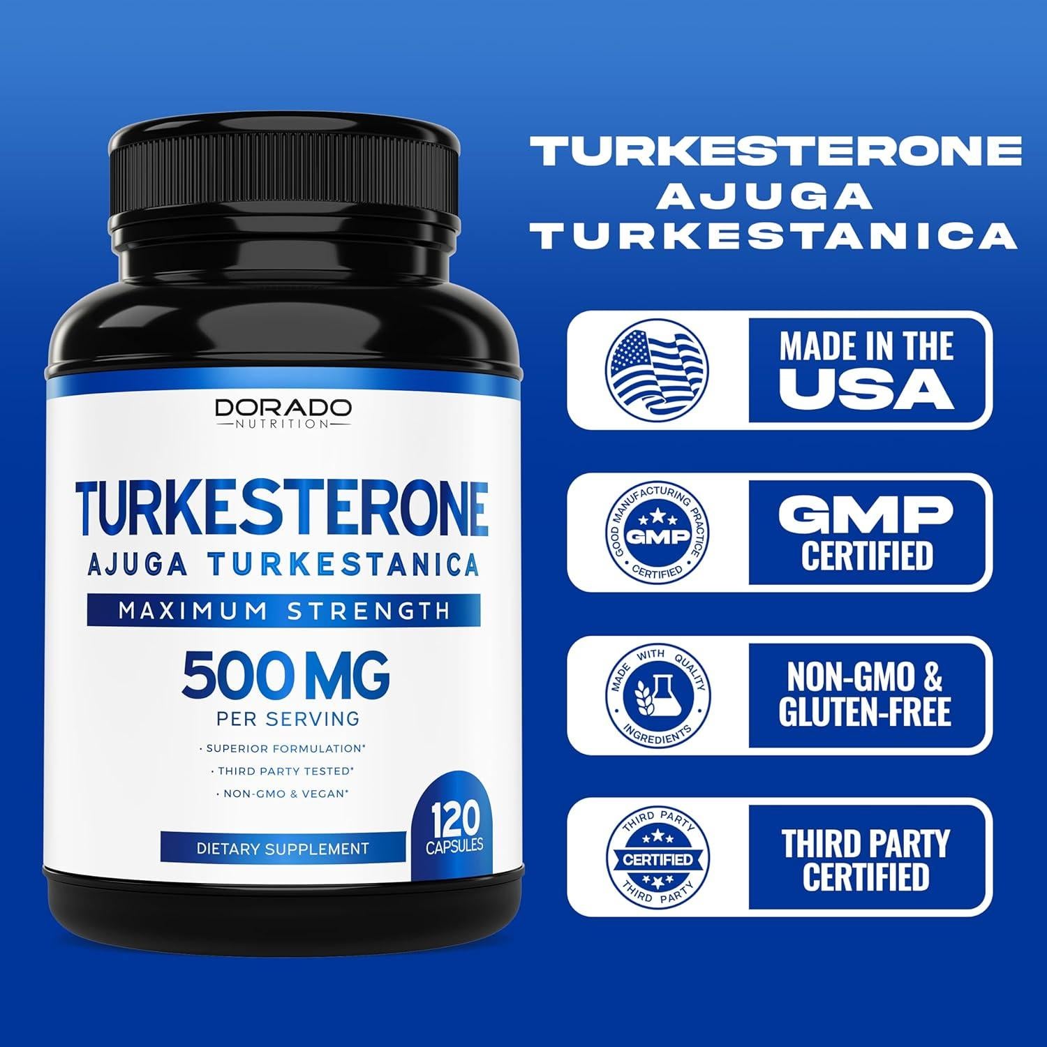 Suplemento de Turkesterona 500mg Dorado Nutrition 120 Cápsulas