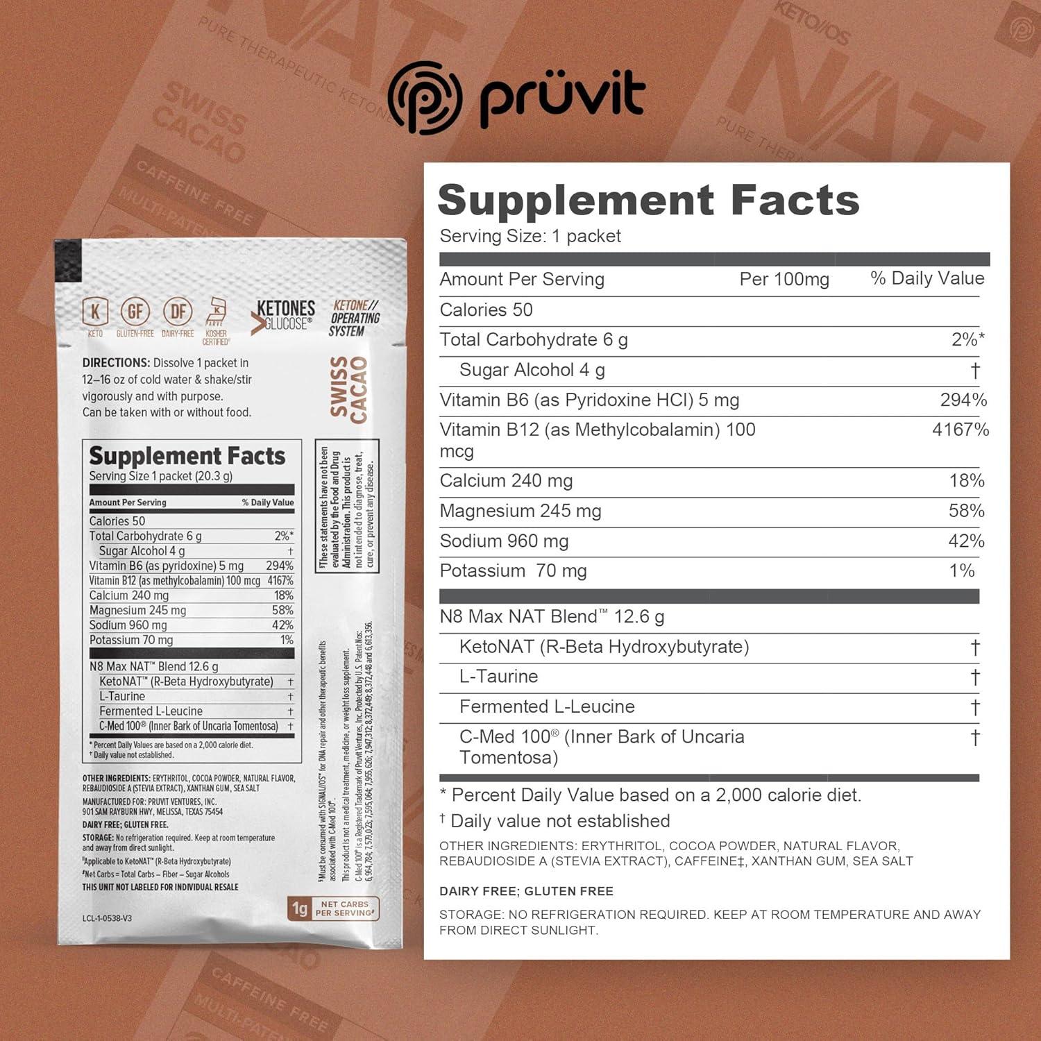 Keto//OS NAT Cacao Suizo Pruvit - Sin Cafeína - 20 Sobres