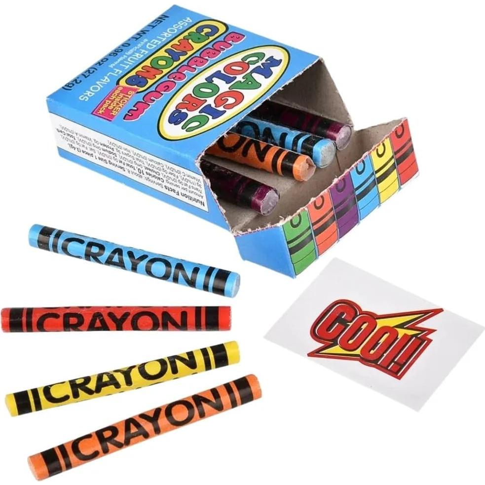 Rhode Island Novelty Magic Colors Assorted Fruit Flavored Bubble Gum Crayons Packs: 24-Piece Box