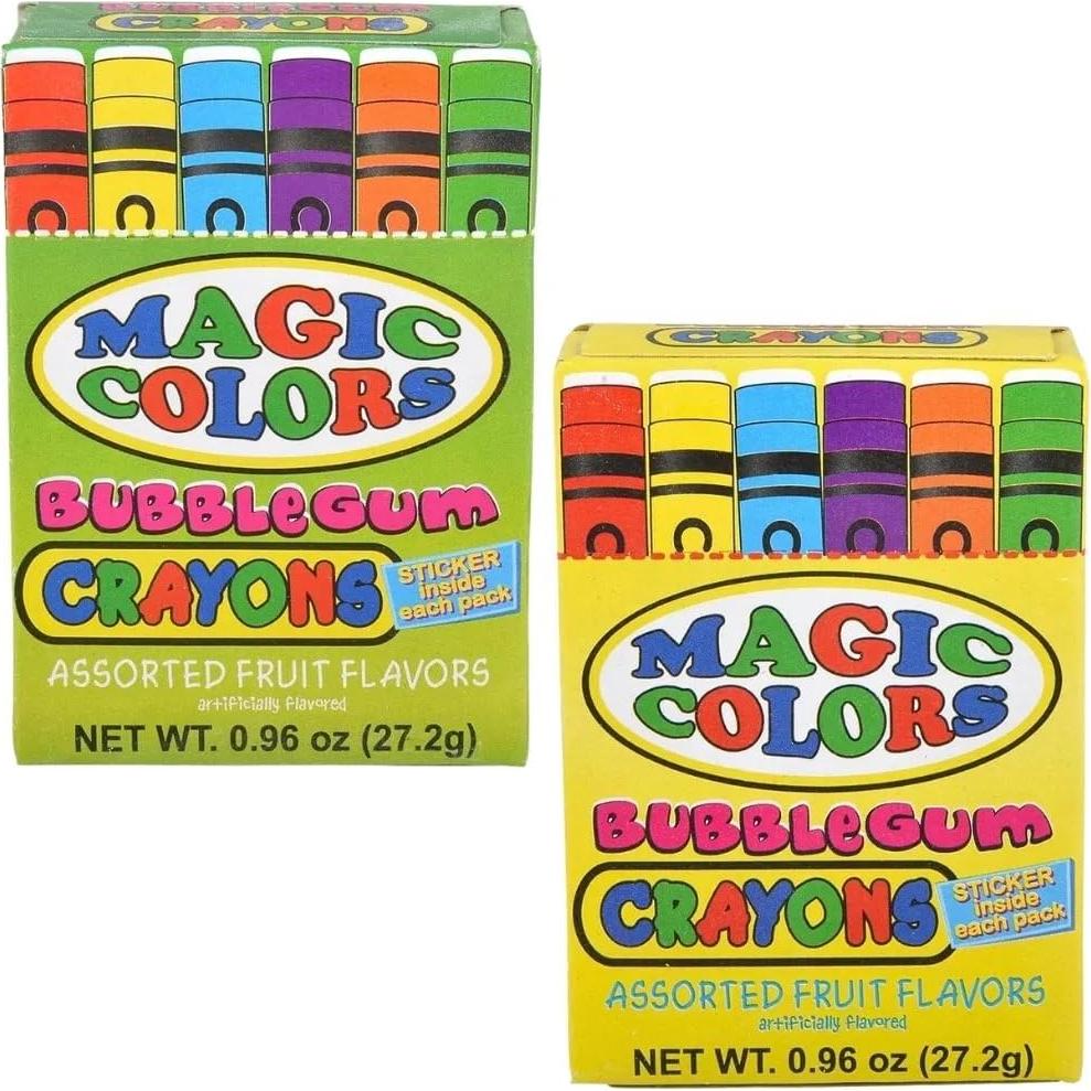 Rhode Island Novelty Magic Colors Assorted Fruit Flavored Bubble Gum Crayons Packs: 24-Piece Box
