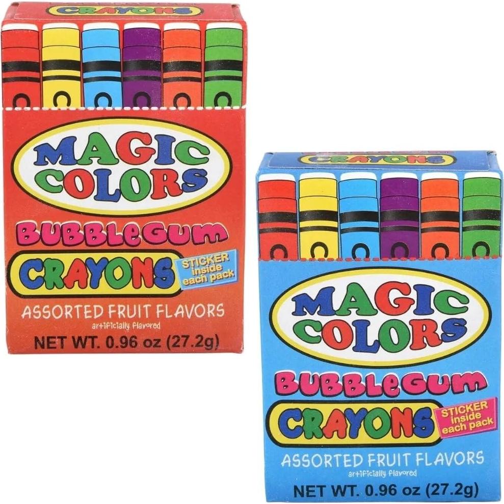 Rhode Island Novelty Magic Colors Assorted Fruit Flavored Bubble Gum Crayons Packs: 24-Piece Box