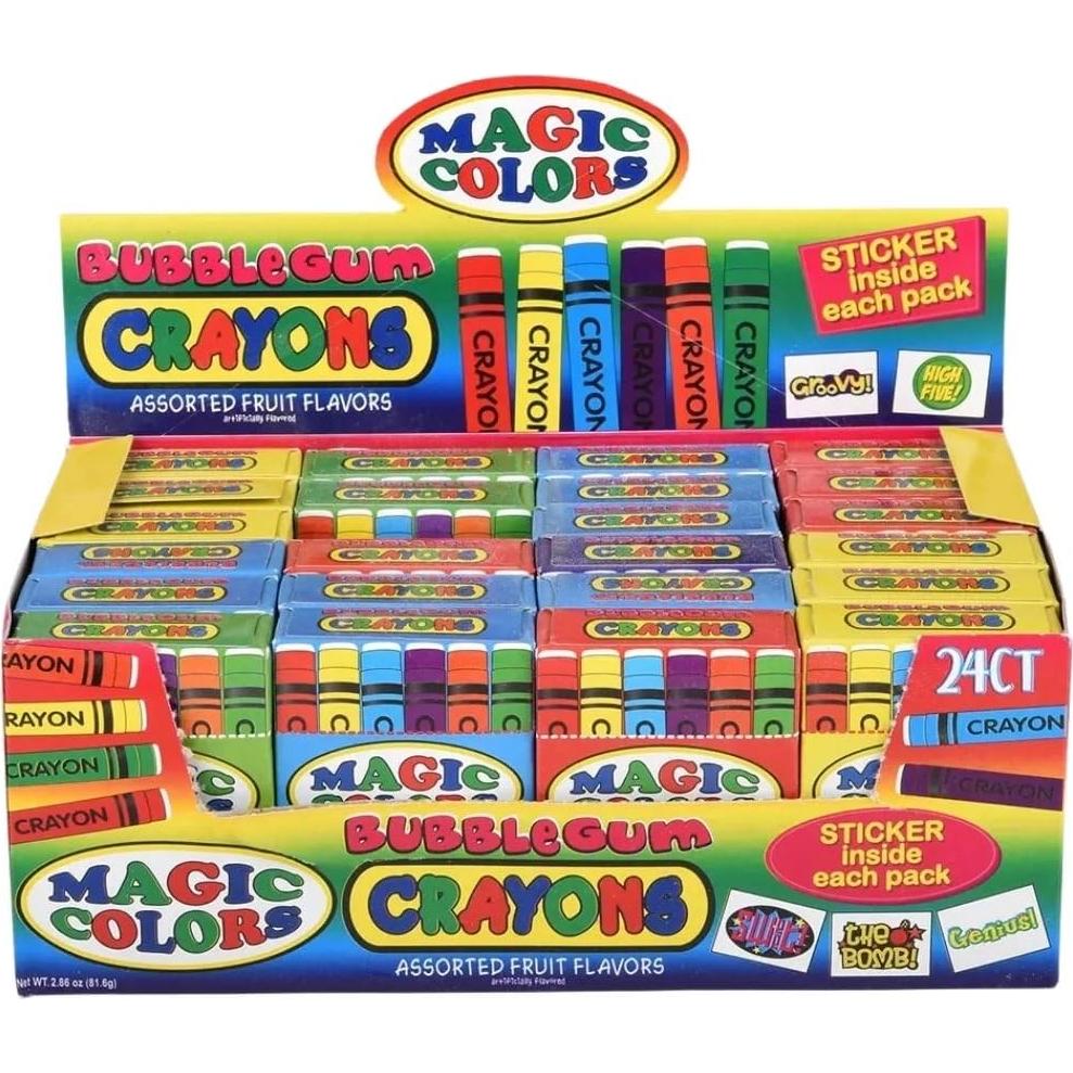 Rhode Island Novelty Magic Colors Assorted Fruit Flavored Bubble Gum Crayons Packs: 24-Piece Box