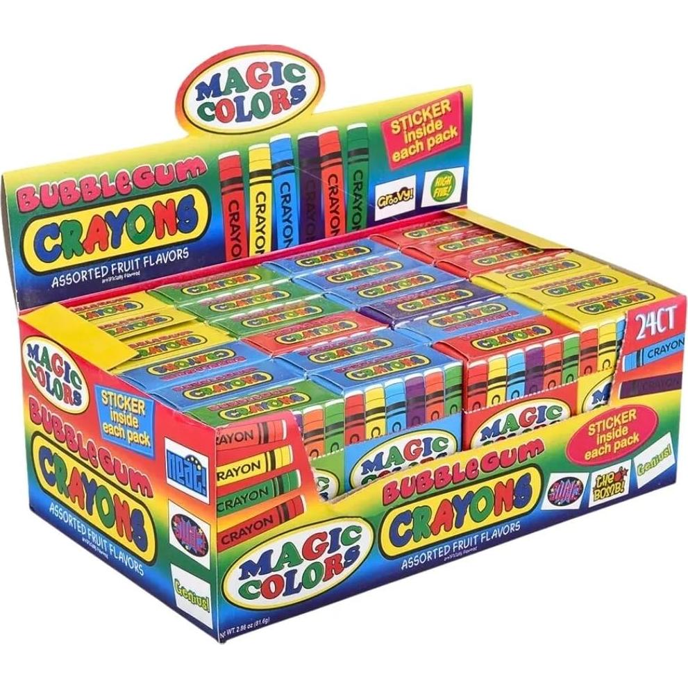 Rhode Island Novelty Magic Colors Assorted Fruit Flavored Bubble Gum Crayons Packs: 24-Piece Box