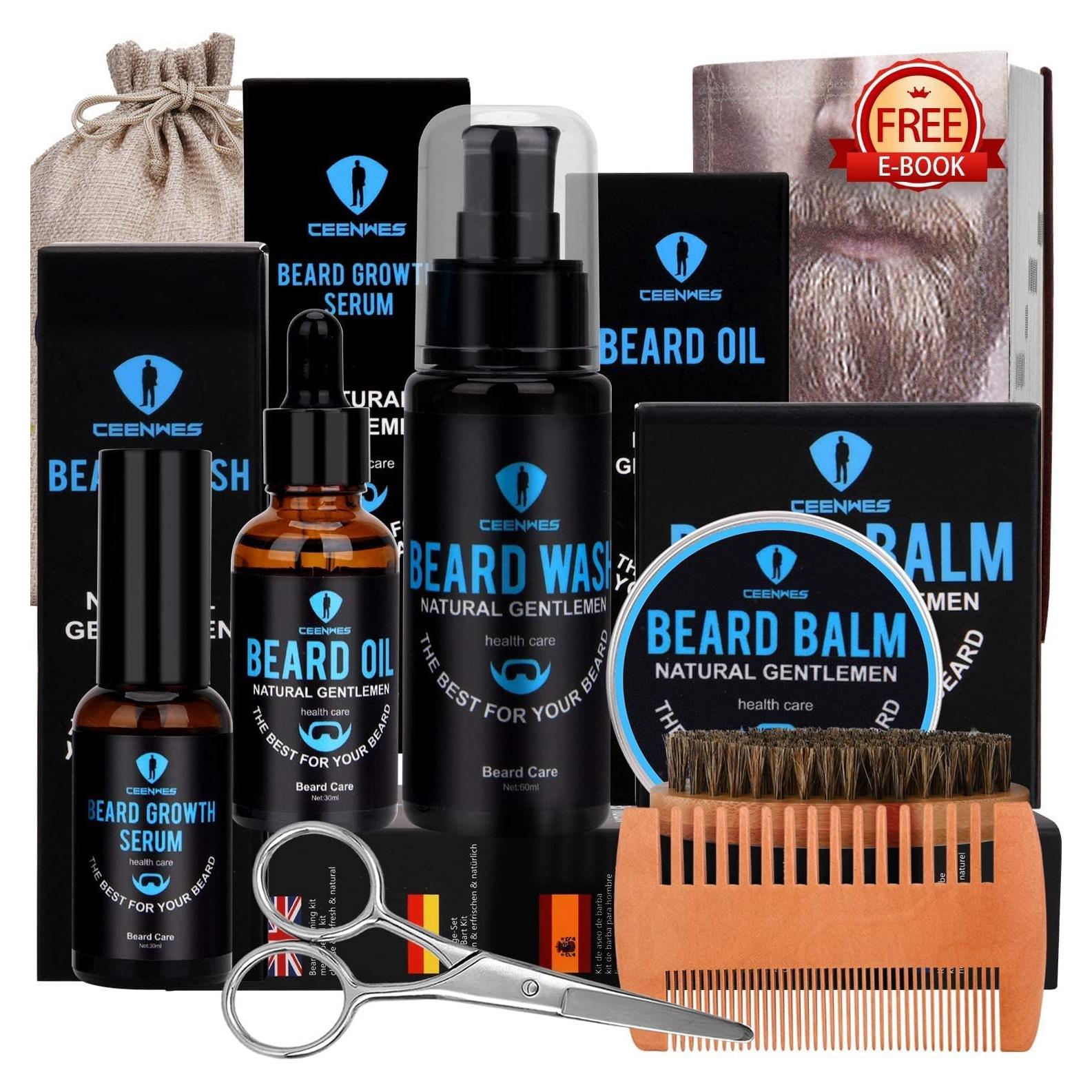 Kit de Cuidado de Barba Ceenwes 9 Piezas con Aceite y Jabón