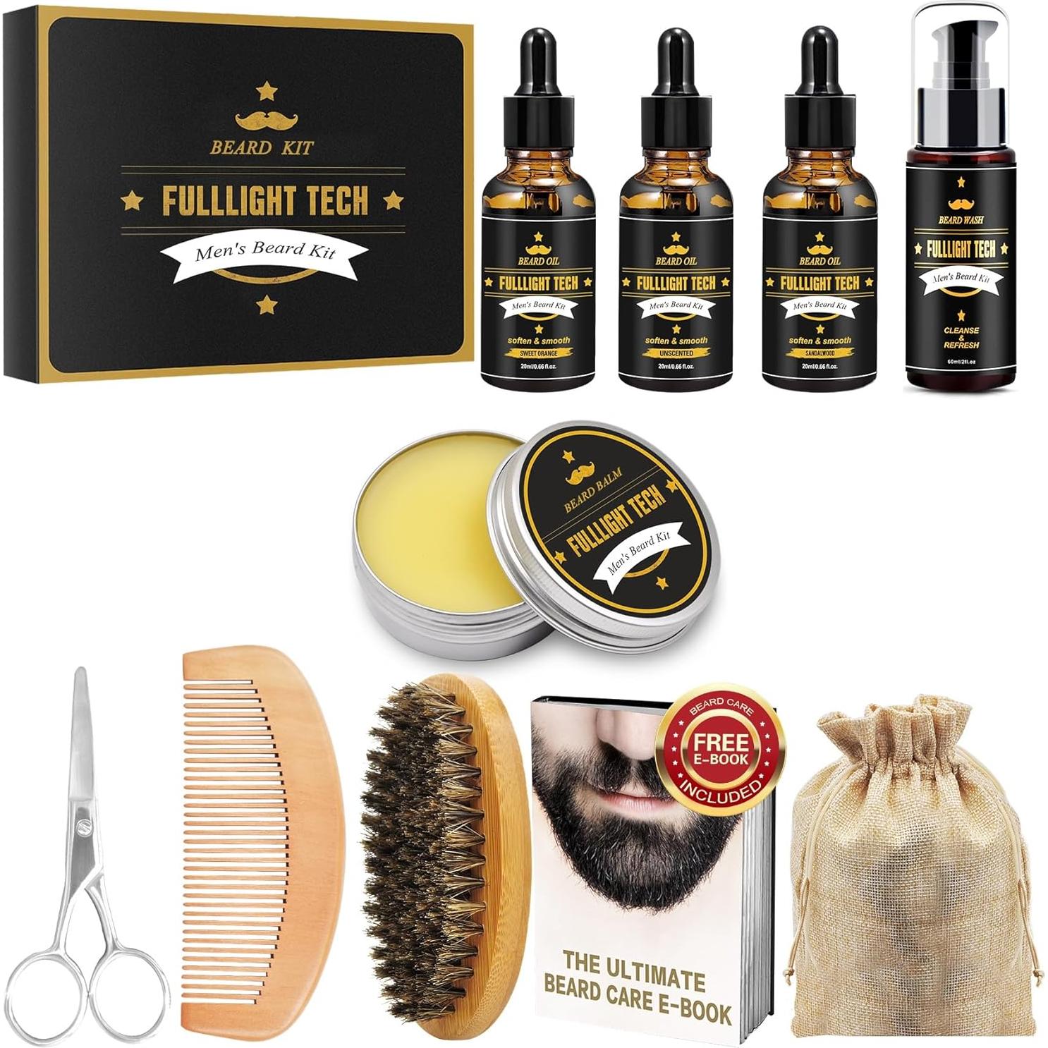 Kit de Barba FULLLIGHT TECH con Aceite, Jabón y Tijeras