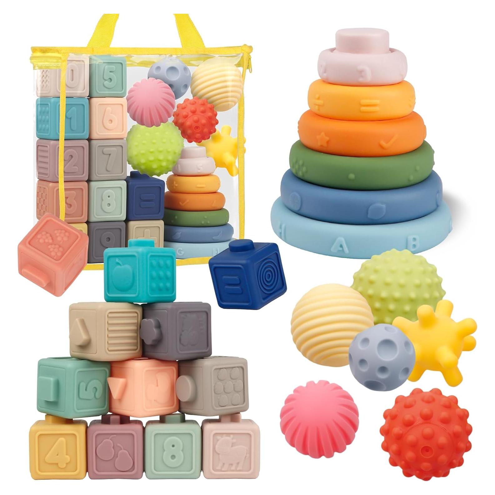 Juguetes Montessori para Bebés IFLOVE 3 en 1 - Bloques, Anillos y Pelotas