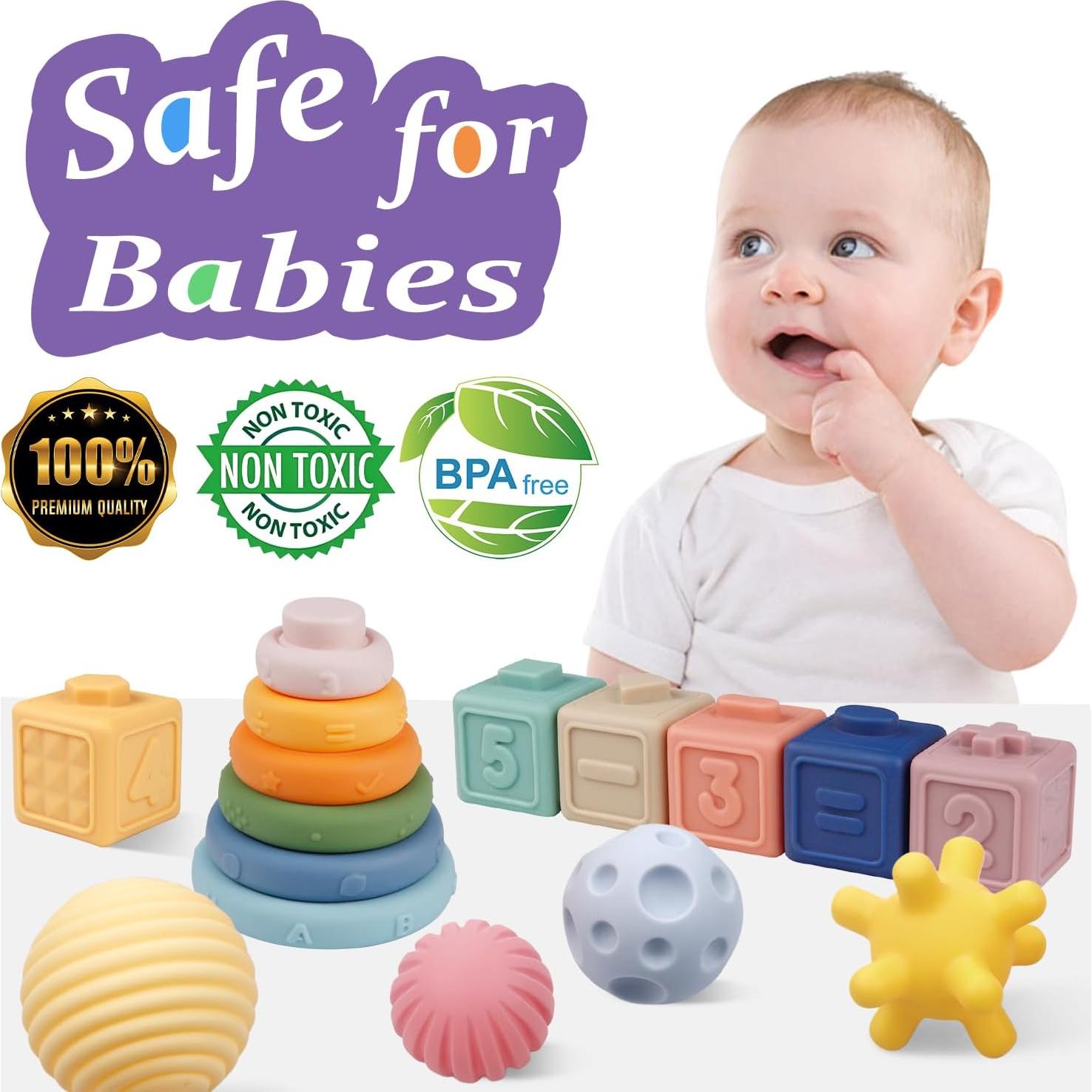 Juguetes Montessori para Bebés IFLOVE 3 en 1 - Bloques, Anillos y Pelotas