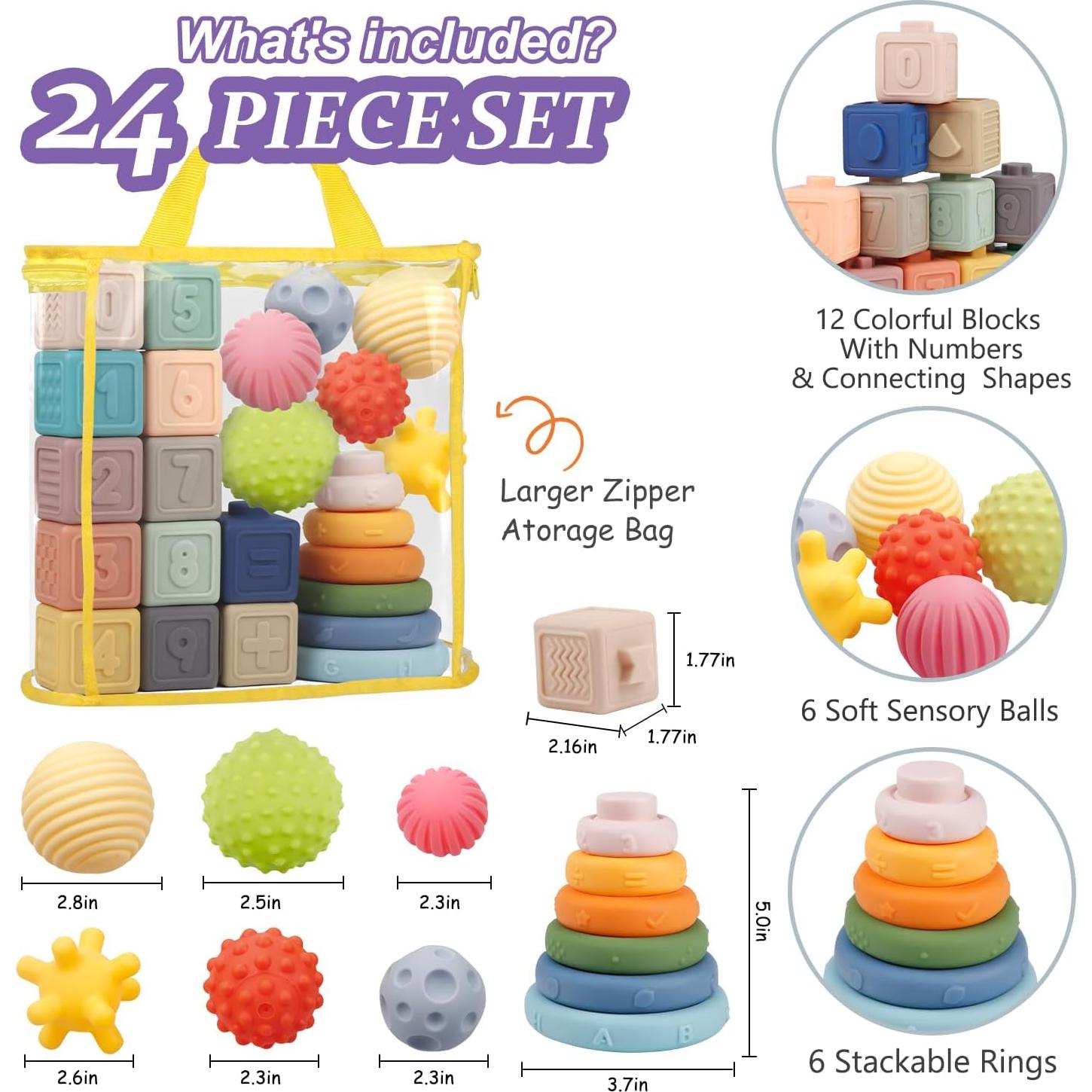 Juguetes Montessori para Bebés IFLOVE 3 en 1 - Bloques, Anillos y Pelotas