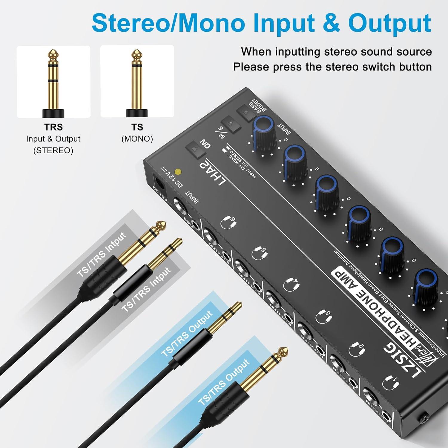 Amplificador de Auriculares LZSIG 6 Canales Estéreo con Graves