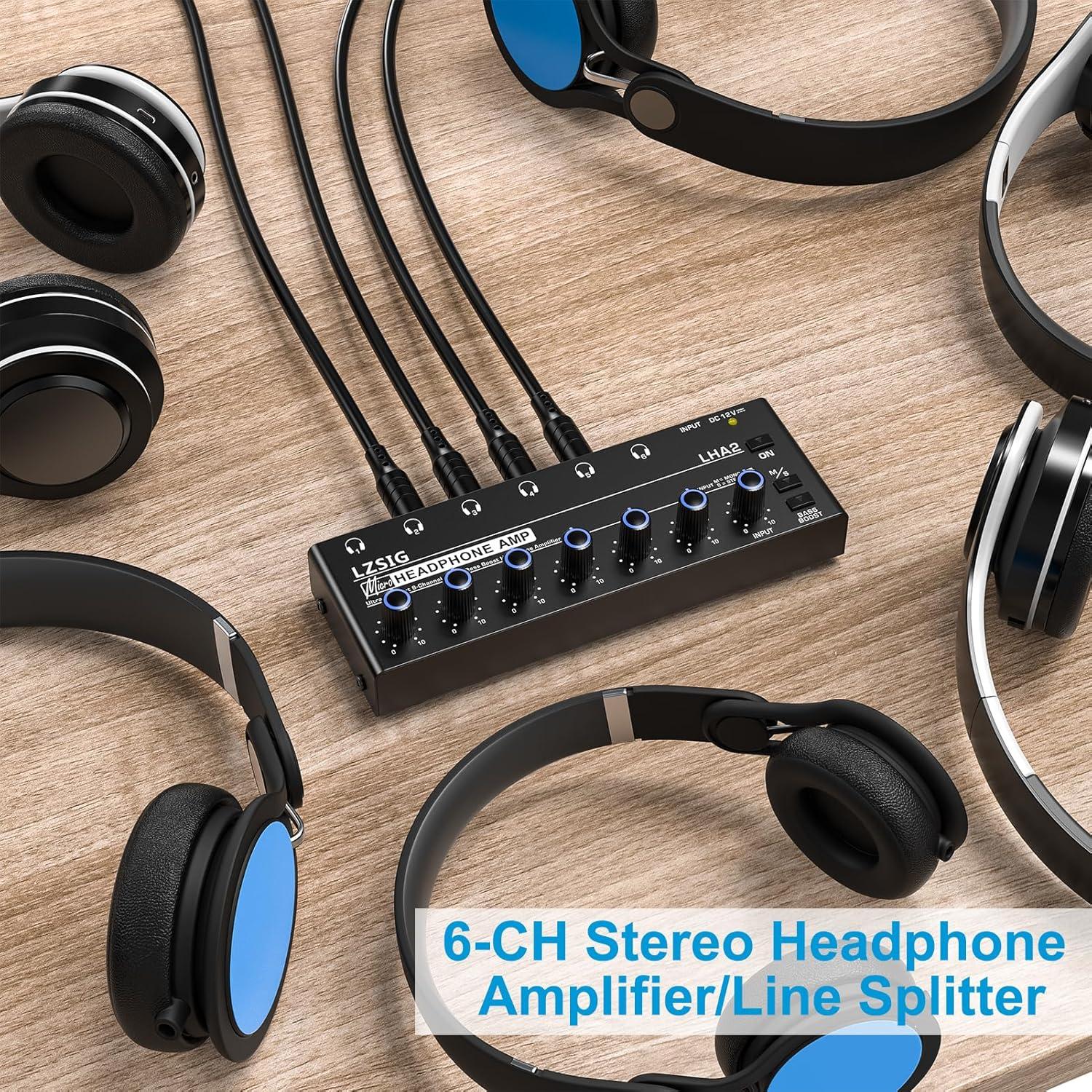 Amplificador de Auriculares LZSIG 6 Canales Estéreo con Graves