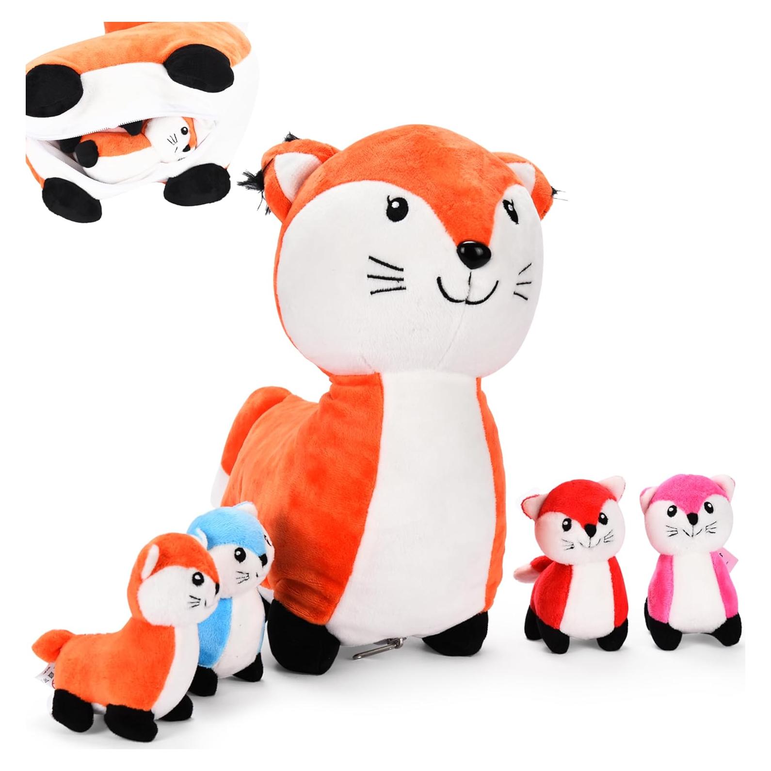 Peluche Zorro Snug A Babies con 4 Zorros Bebés - 32 cm