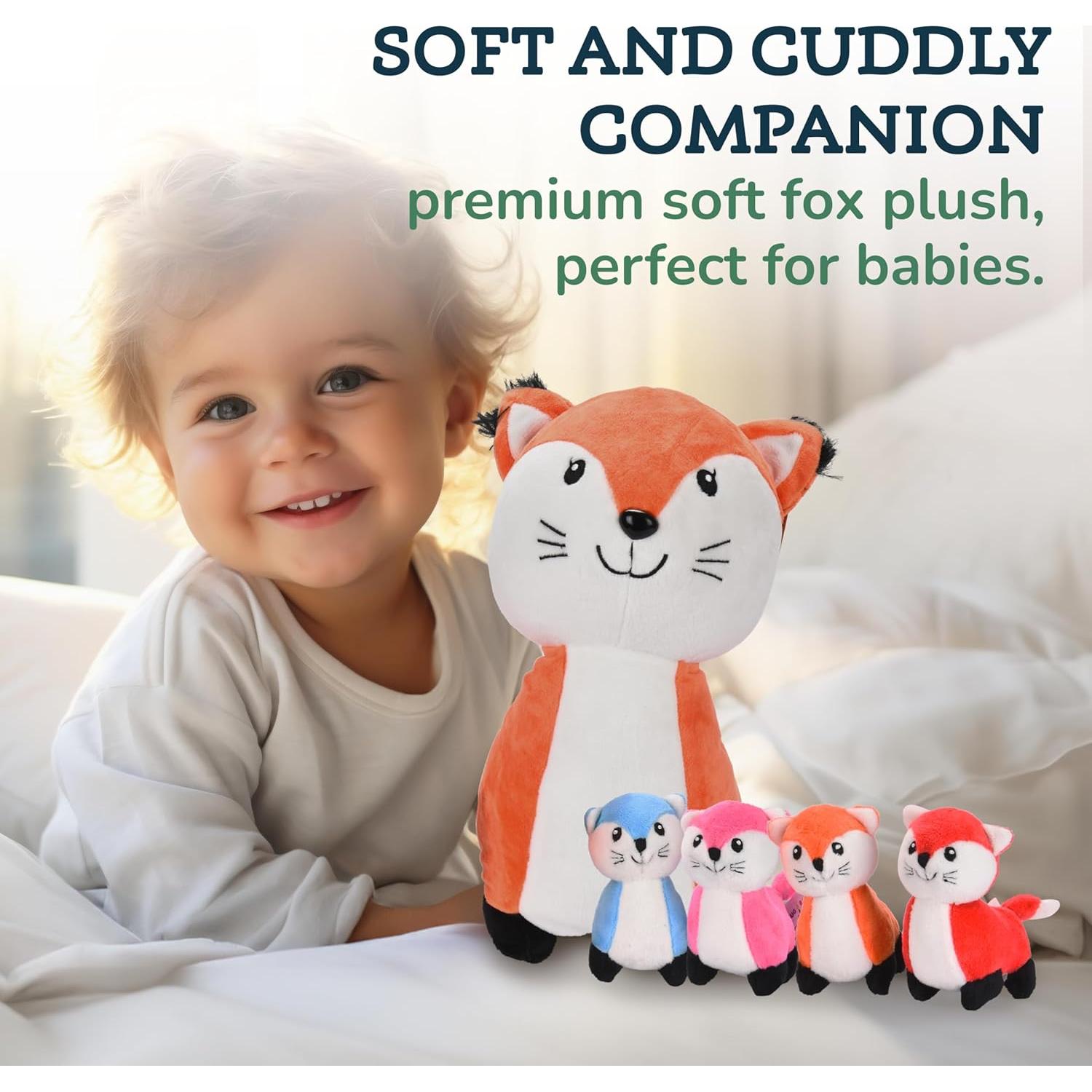 Peluche Zorro Snug A Babies con 4 Zorros Bebés - 32 cm