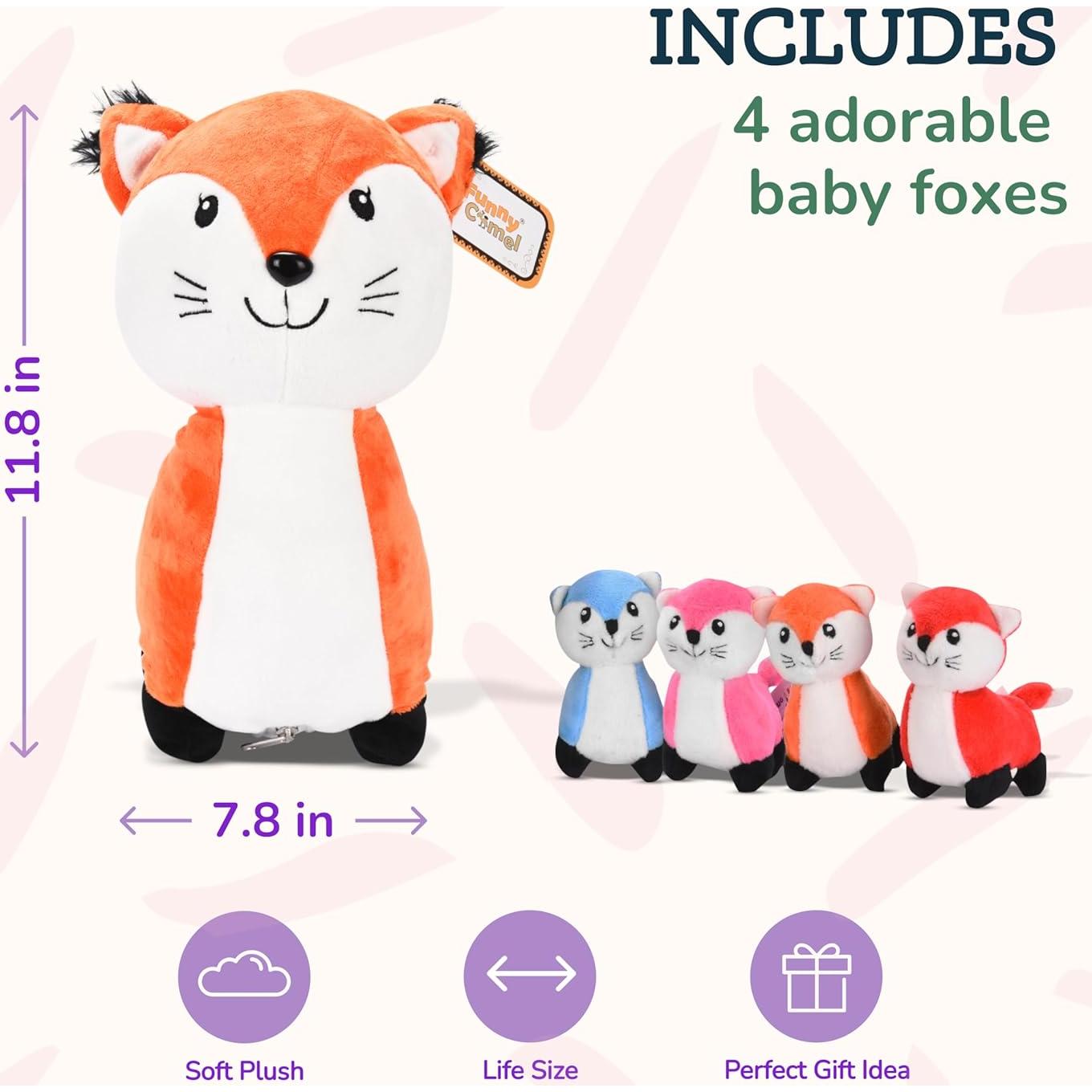 Peluche Zorro Snug A Babies con 4 Zorros Bebés - 32 cm