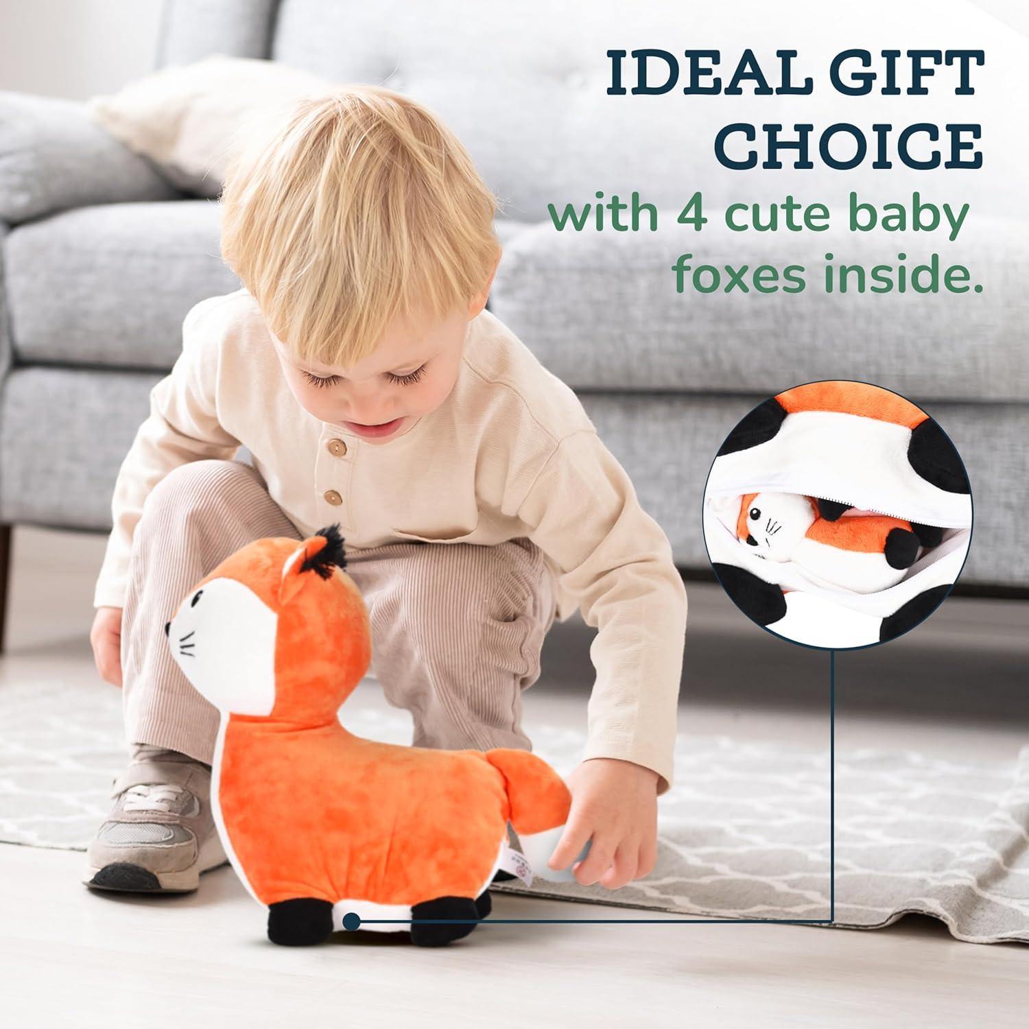 Peluche Zorro Snug A Babies con 4 Zorros Bebés - 32 cm