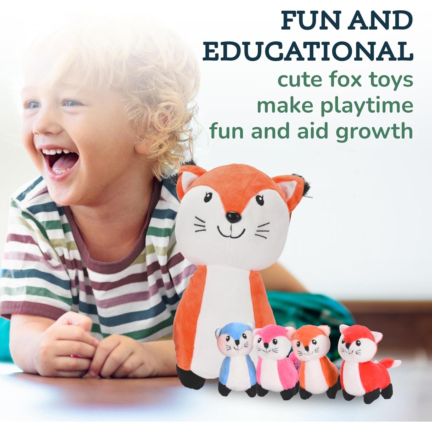 Peluche Zorro Snug A Babies con 4 Zorros Bebés - 32 cm