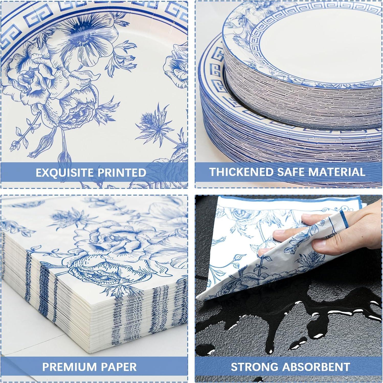 Kit de Fiesta Floral Azul y Blanco Osonm 180 Piezas para 60