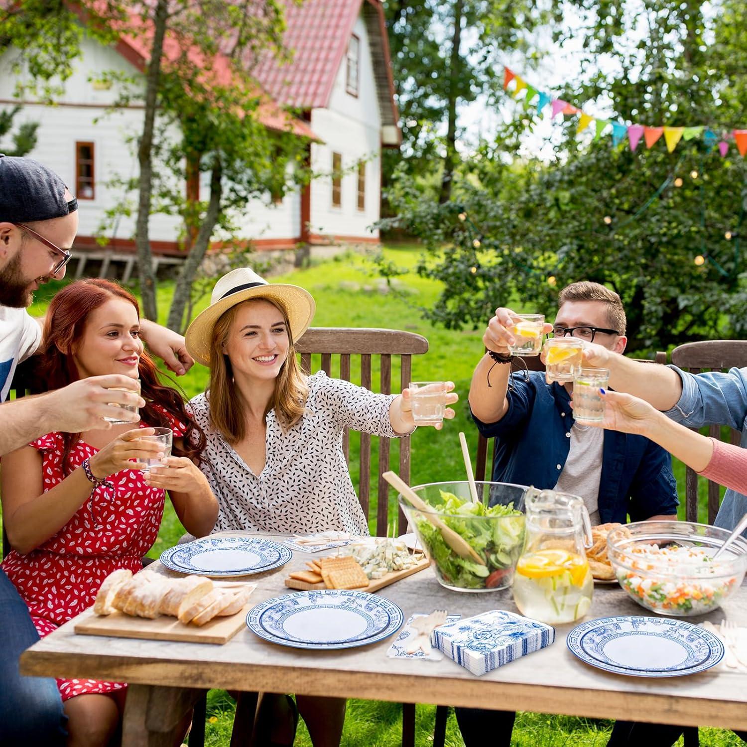 Kit de Fiesta Floral Azul y Blanco Osonm 180 Piezas para 60