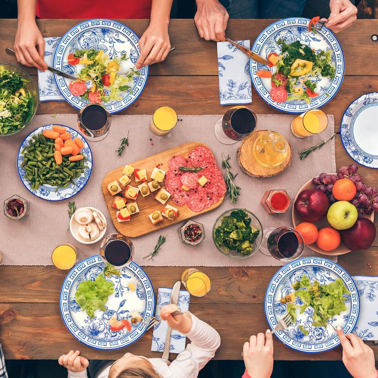 Kit de Fiesta Floral Azul y Blanco Osonm 180 Piezas para 60