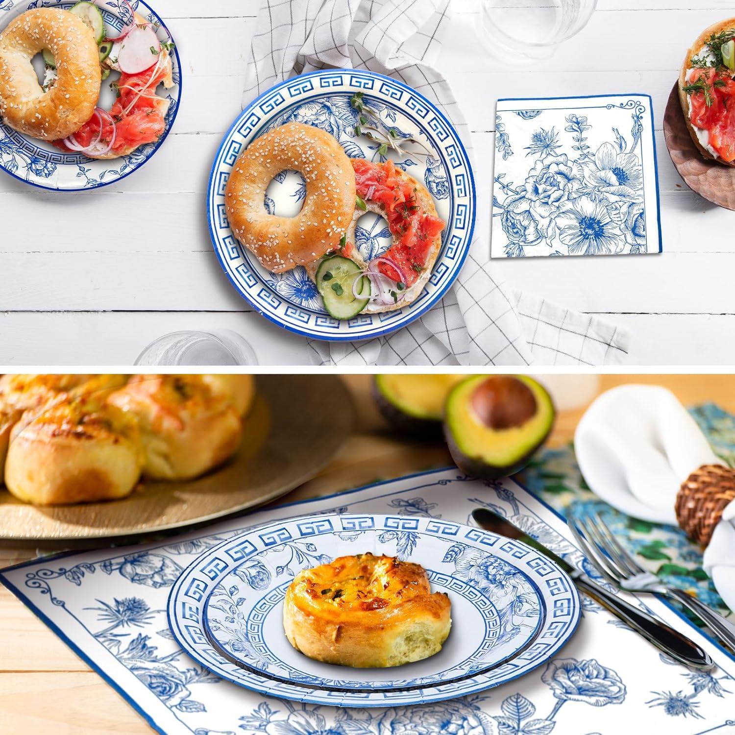 Kit de Fiesta Floral Azul y Blanco Osonm 180 Piezas para 60