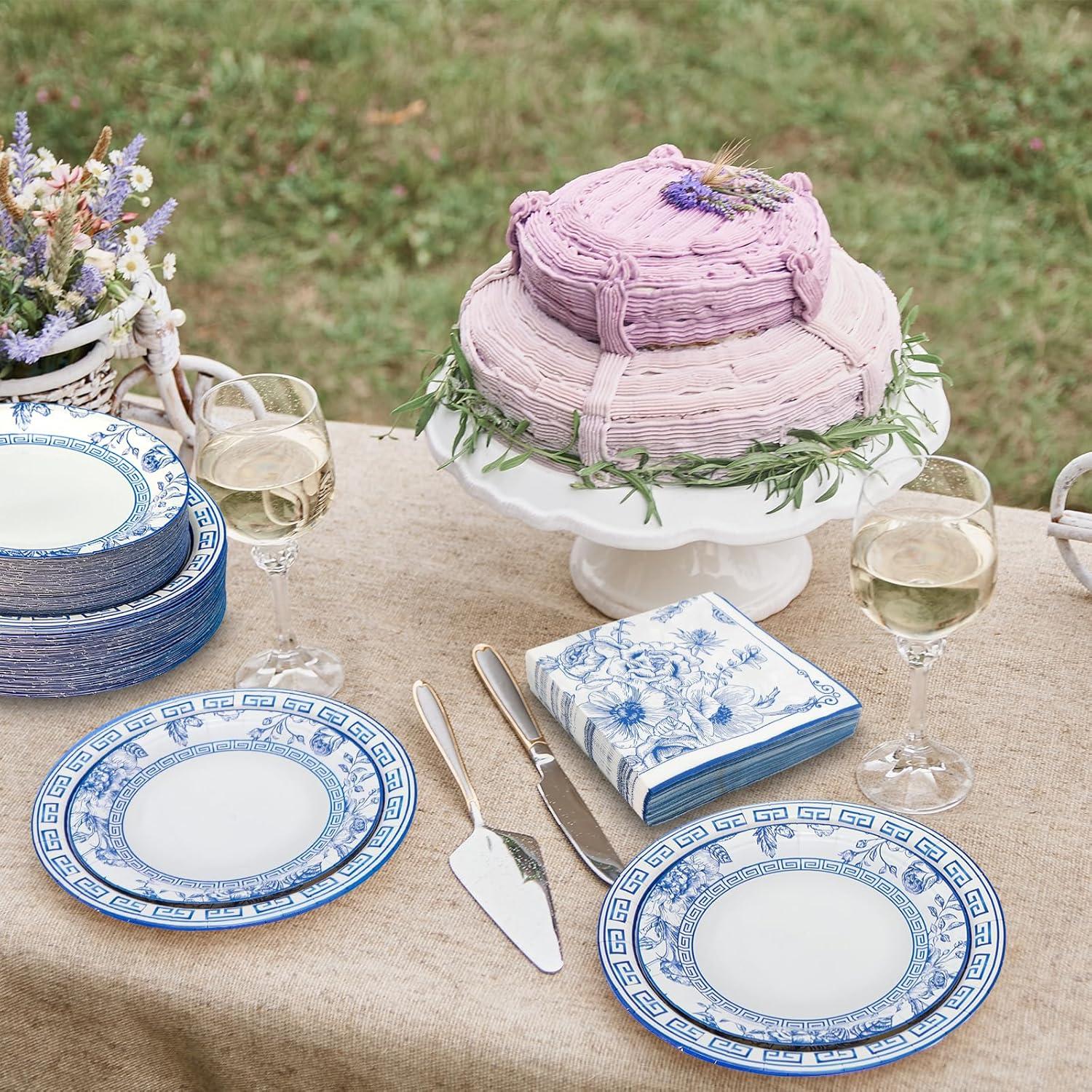 Kit de Fiesta Floral Azul y Blanco Osonm 180 Piezas para 60