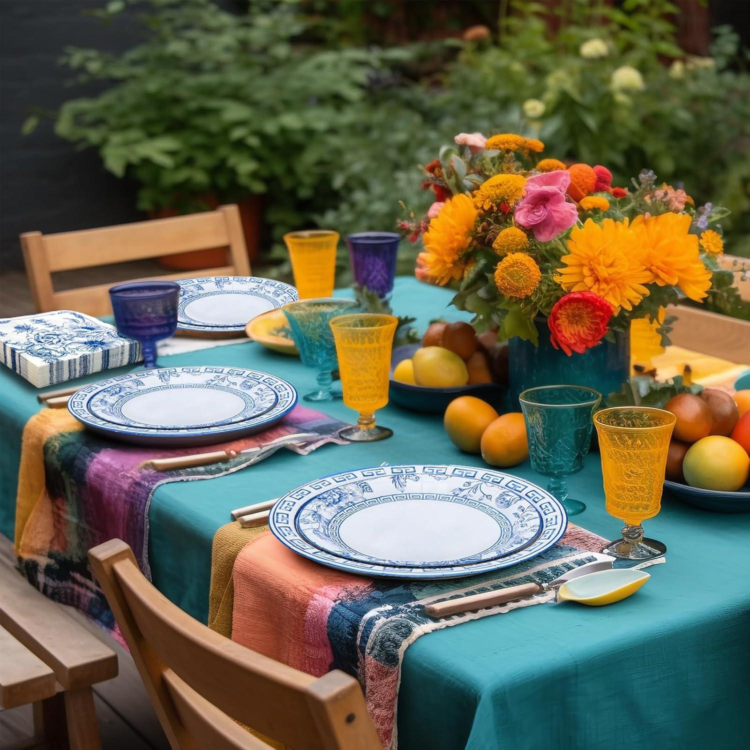 Kit de Fiesta Floral Azul y Blanco Osonm 180 Piezas para 60