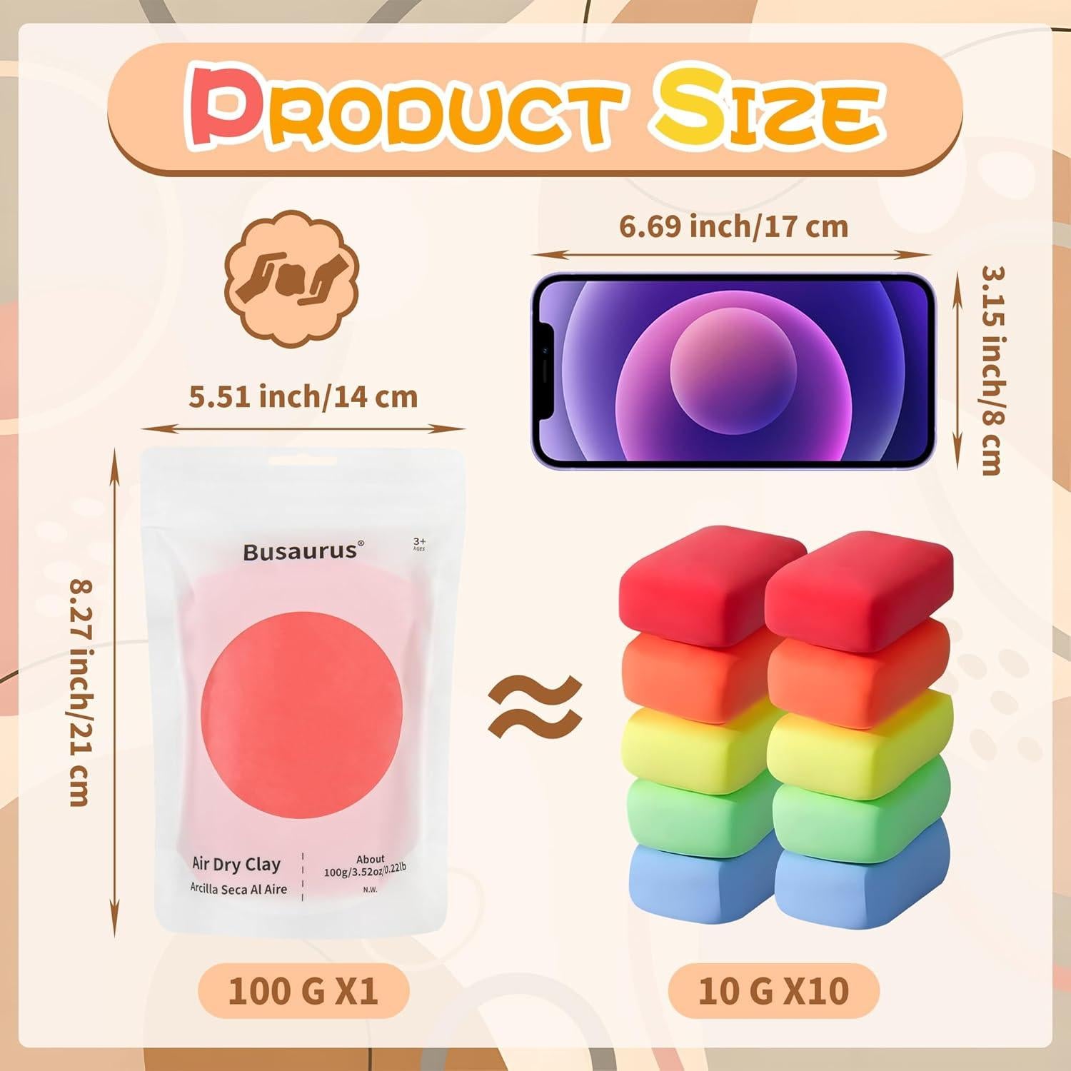 Arcilla Mágica Busaurus 100g Secado al Aire Negro No Tóxica