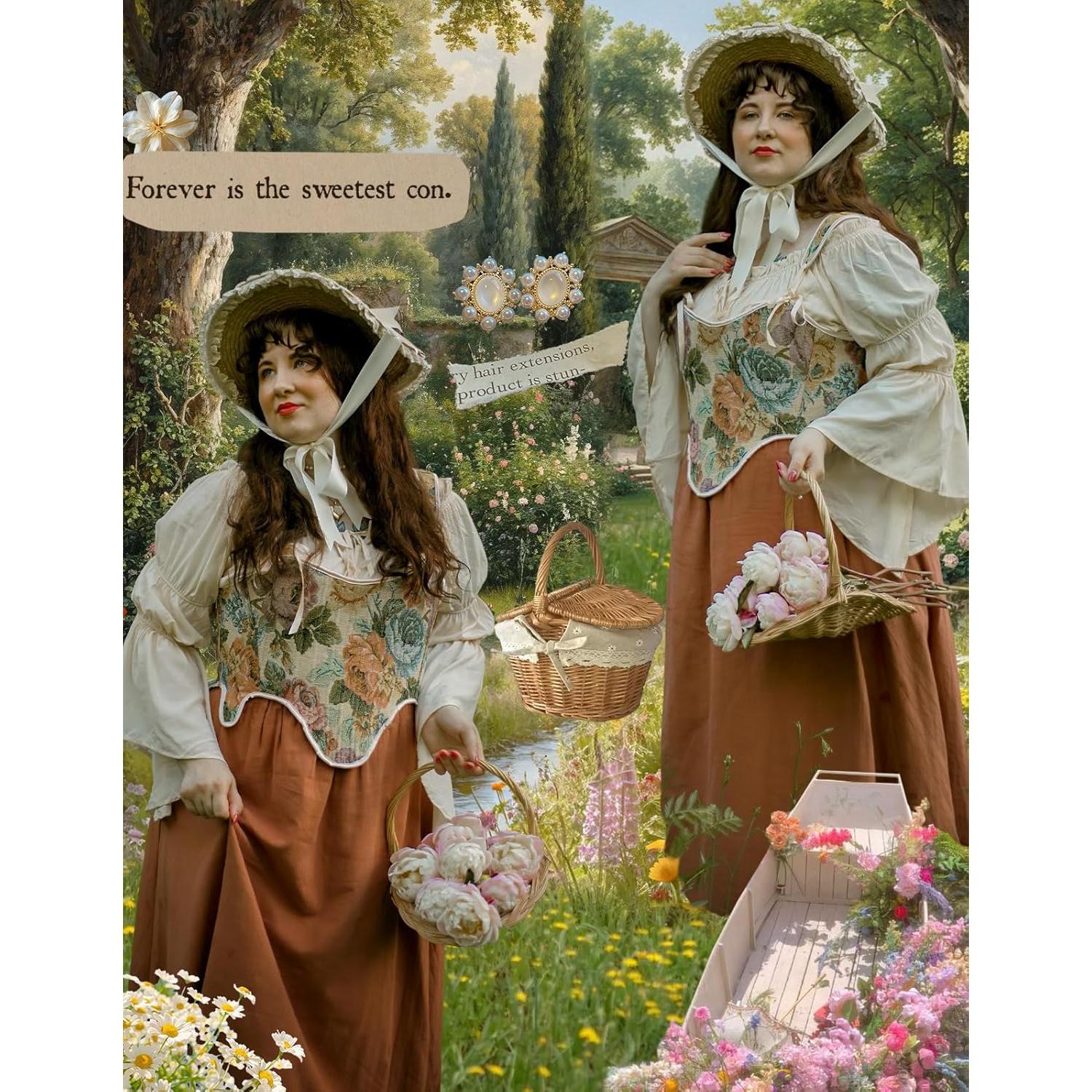 Corset Renacentista SCARLET DARKNESS Floral con Cremallera