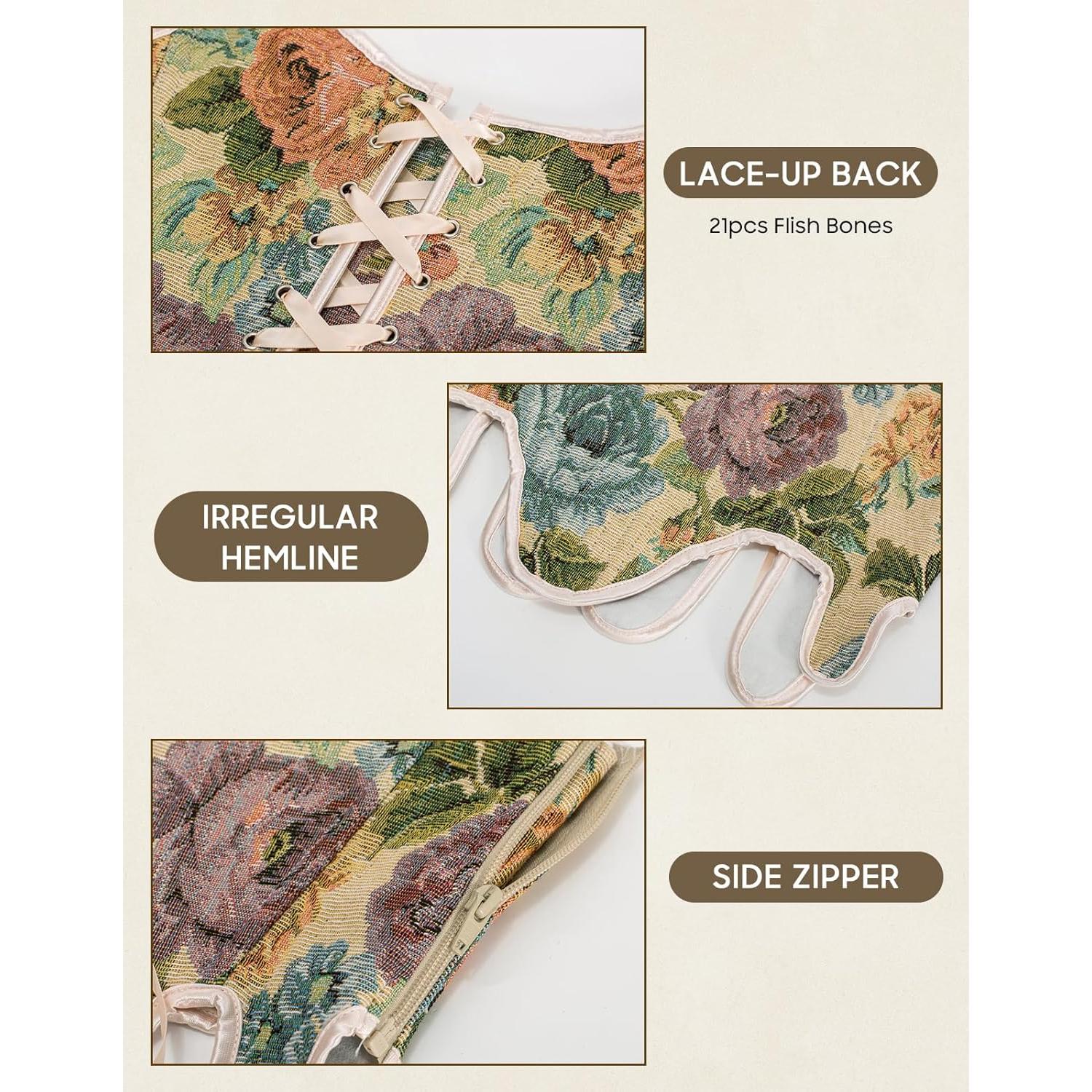 Corset Renacentista SCARLET DARKNESS Floral con Cremallera