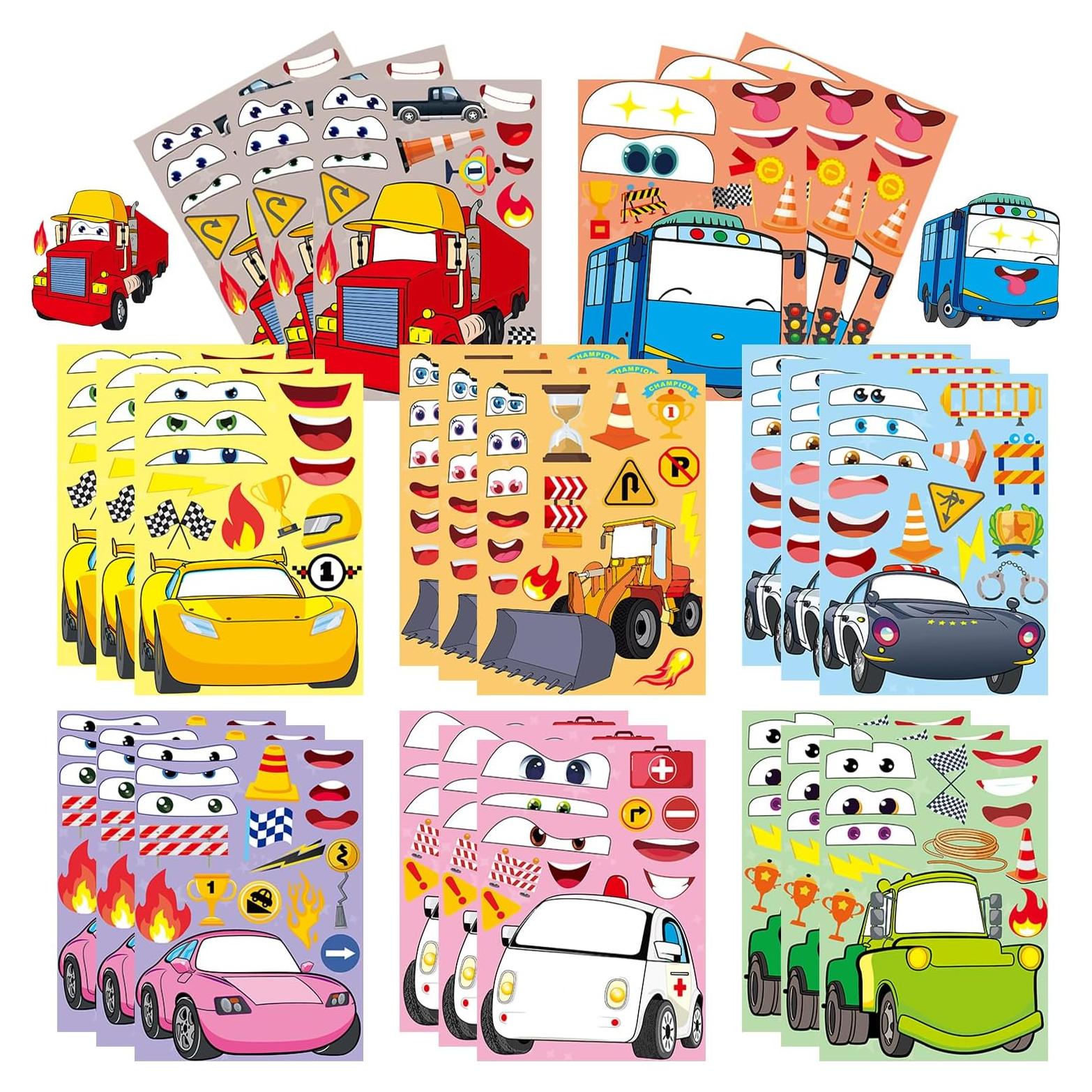 24 Hojas Stickers de Coche de Caricatura T-Antrix para Niños