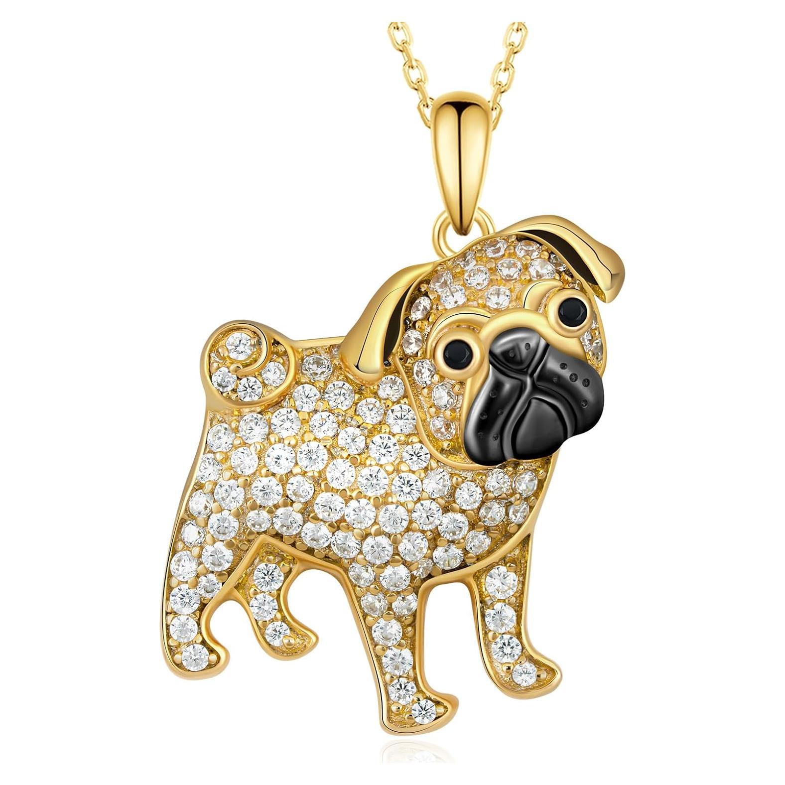 Collar de Perro Pug de Plata Esterlina 925 para Mujeres