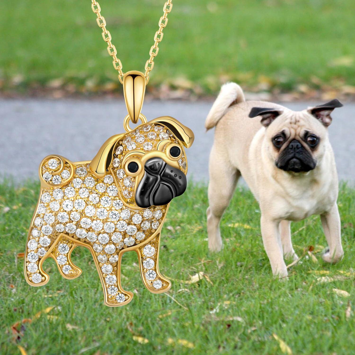 Collar de Perro Pug de Plata Esterlina 925 para Mujeres