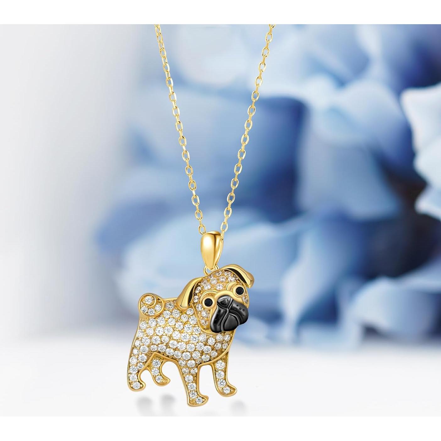 Collar de Perro Pug de Plata Esterlina 925 para Mujeres