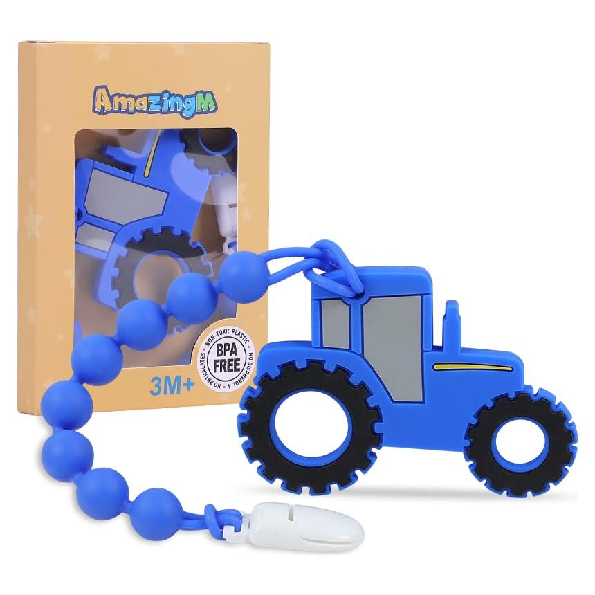 Mordedor de Silicona Azul AmazingM con Clip para Chupete