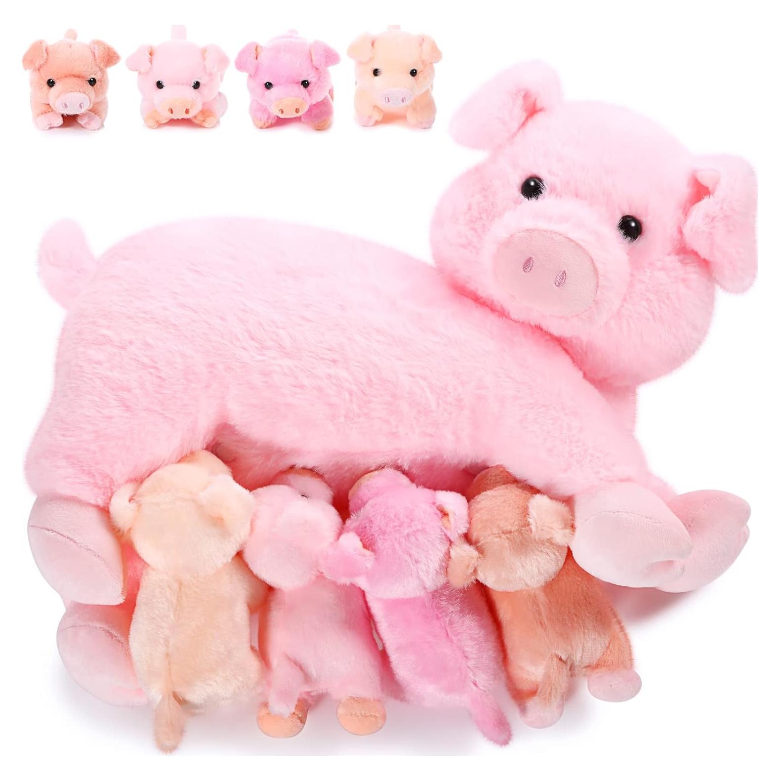 Cerdo de Peluche Mamá Honoson con 4 Cerditos Magnéticos 40 cm