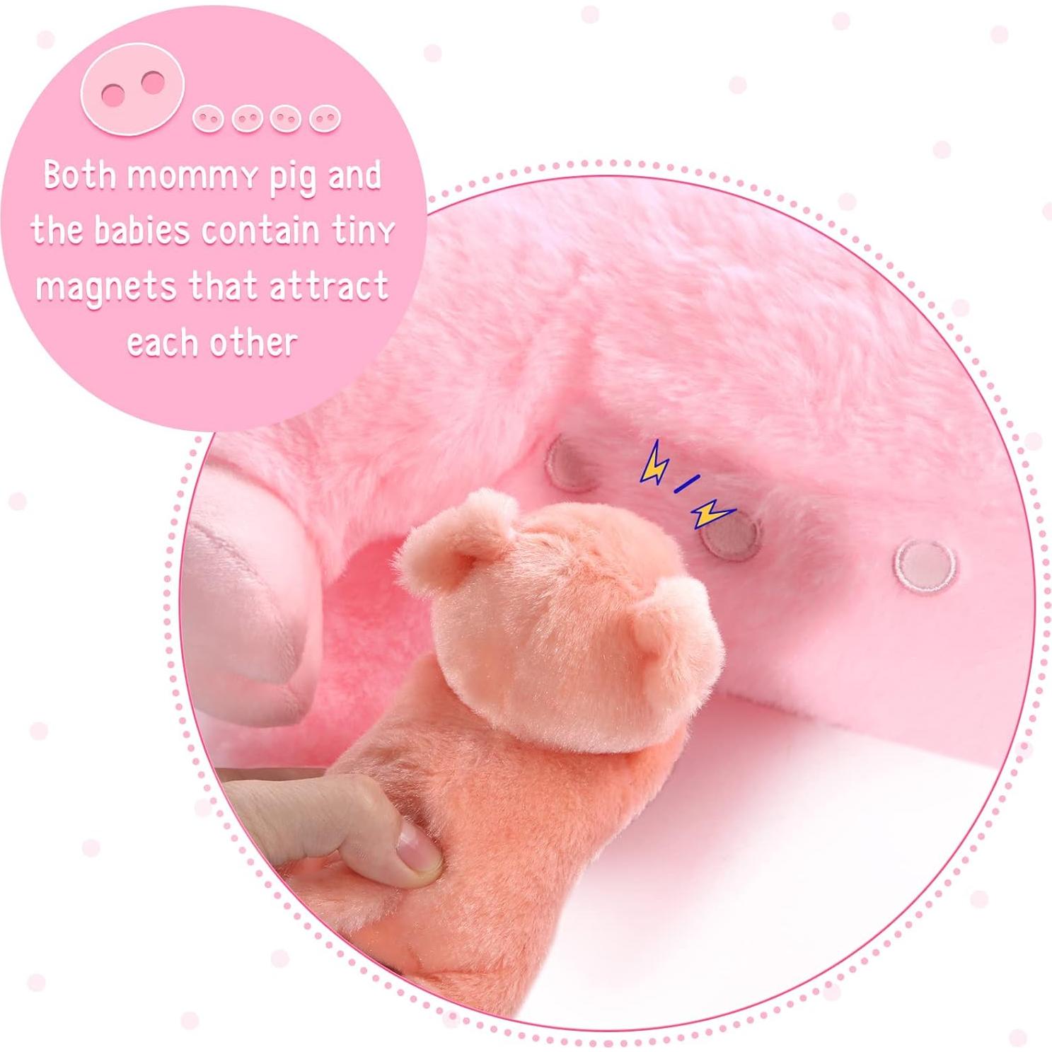 Cerdo de Peluche Mamá Honoson con 4 Cerditos Magnéticos 40 cm